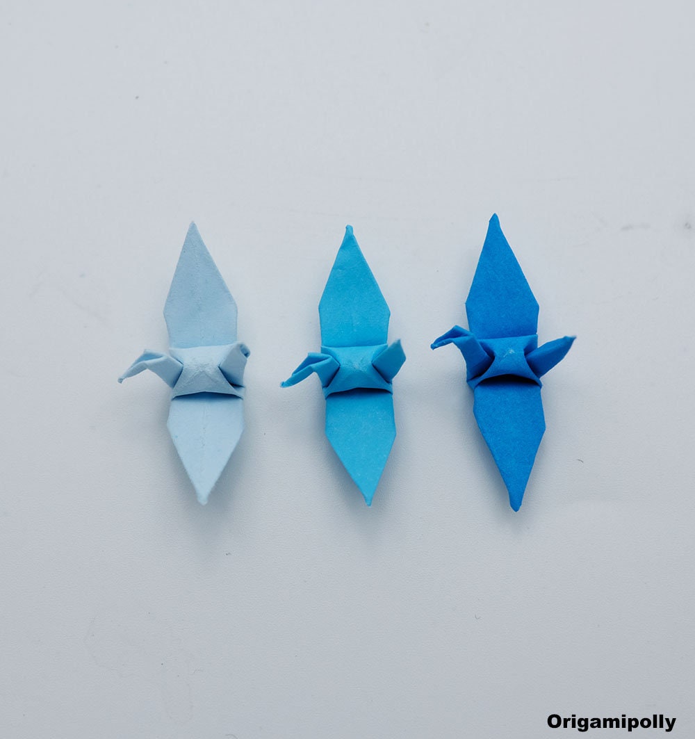 100 Blue Shade Origami Paper Cranes Small 1.5x1.5 inch Origami cranes Folded - Wedding Gift, Decor, Wedding Backdrop