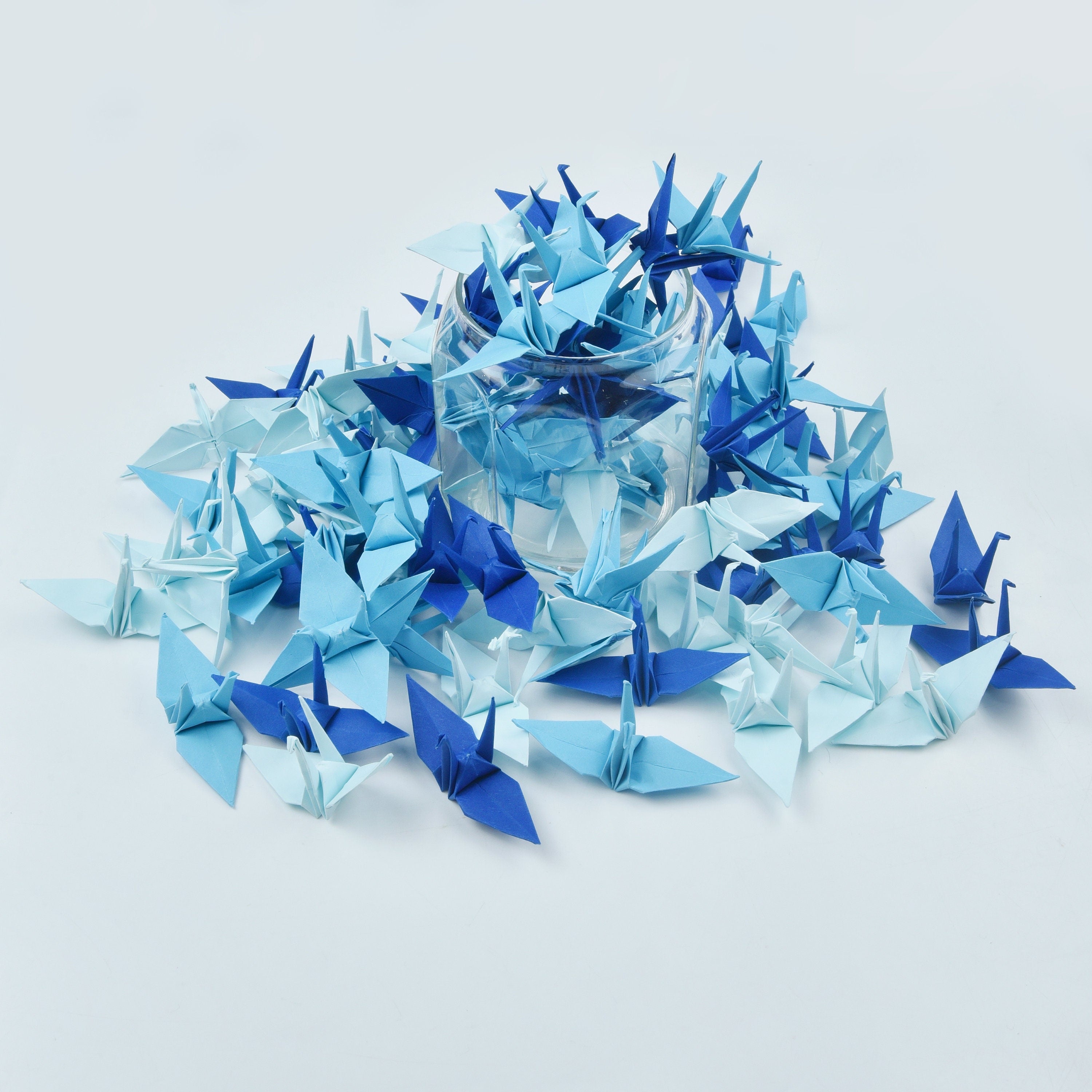 100 Grullas de Origami Azul Marino - 3" - OrigamiPolly - Prefabricadas para Boda, Aniversario, Telón de Fondo de San Valentín