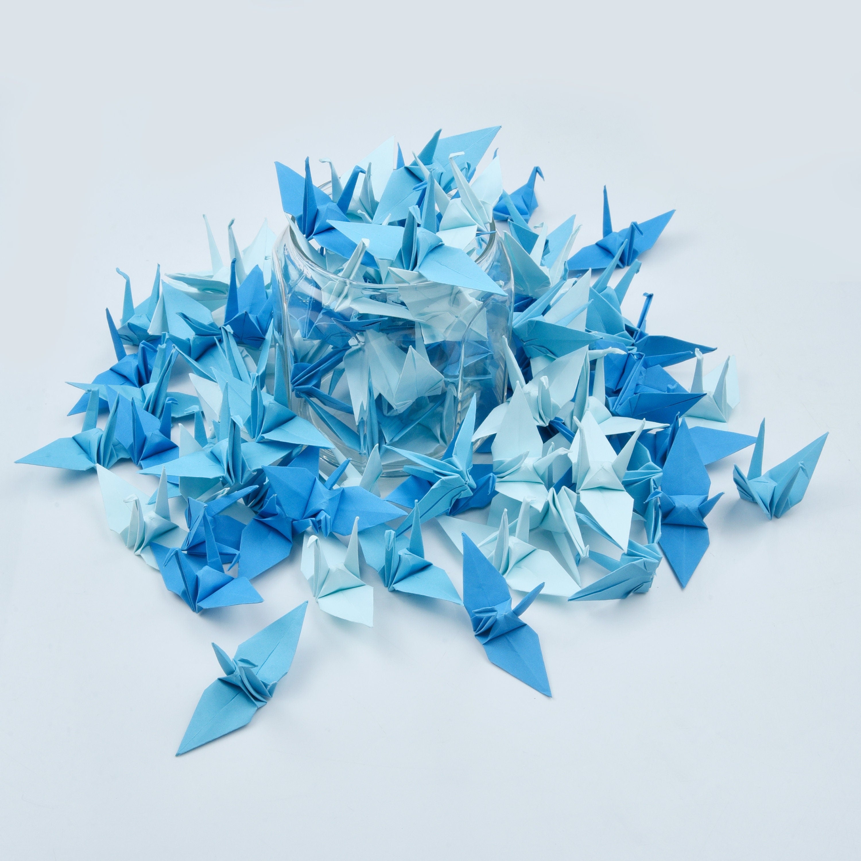 100 Blue Shade Origami Paper Cranes 3x3 inches 7.5 cm for Wedding Decor, Anniversary Gift, Valentine's, Backdrop