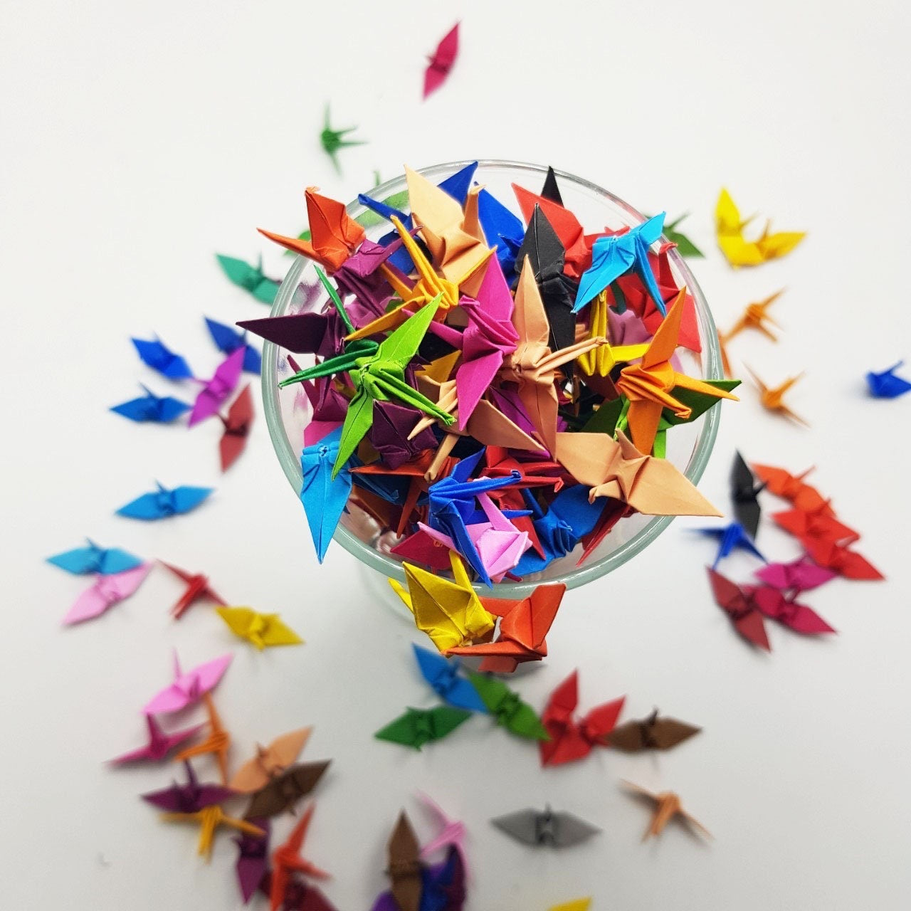 100 Rainbow Color Origami Paper Crane Origami Crane Made of 3.81cm (1.5 inches) for Wedding Decor