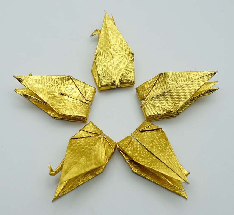100 gru origami - oro con motivo a rose - realizzate in 7,5 cm (3x3 pollici) - per ornamento, decorazione, matrimonio
