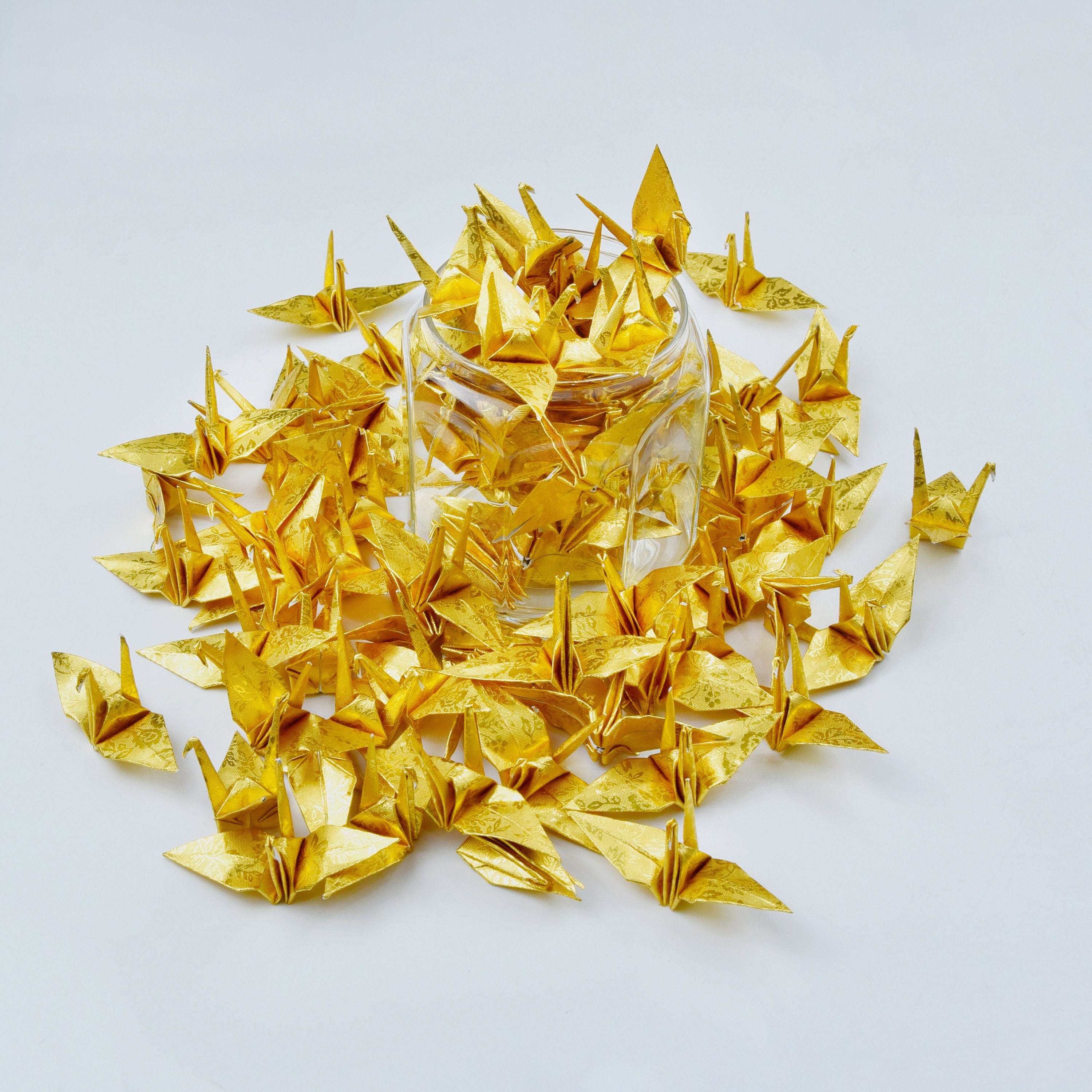 100 Origami Crane Gold with Rose Pattern Made of 7.5 cm (3x3 inch) - for Ornament, Decoration, Wedding