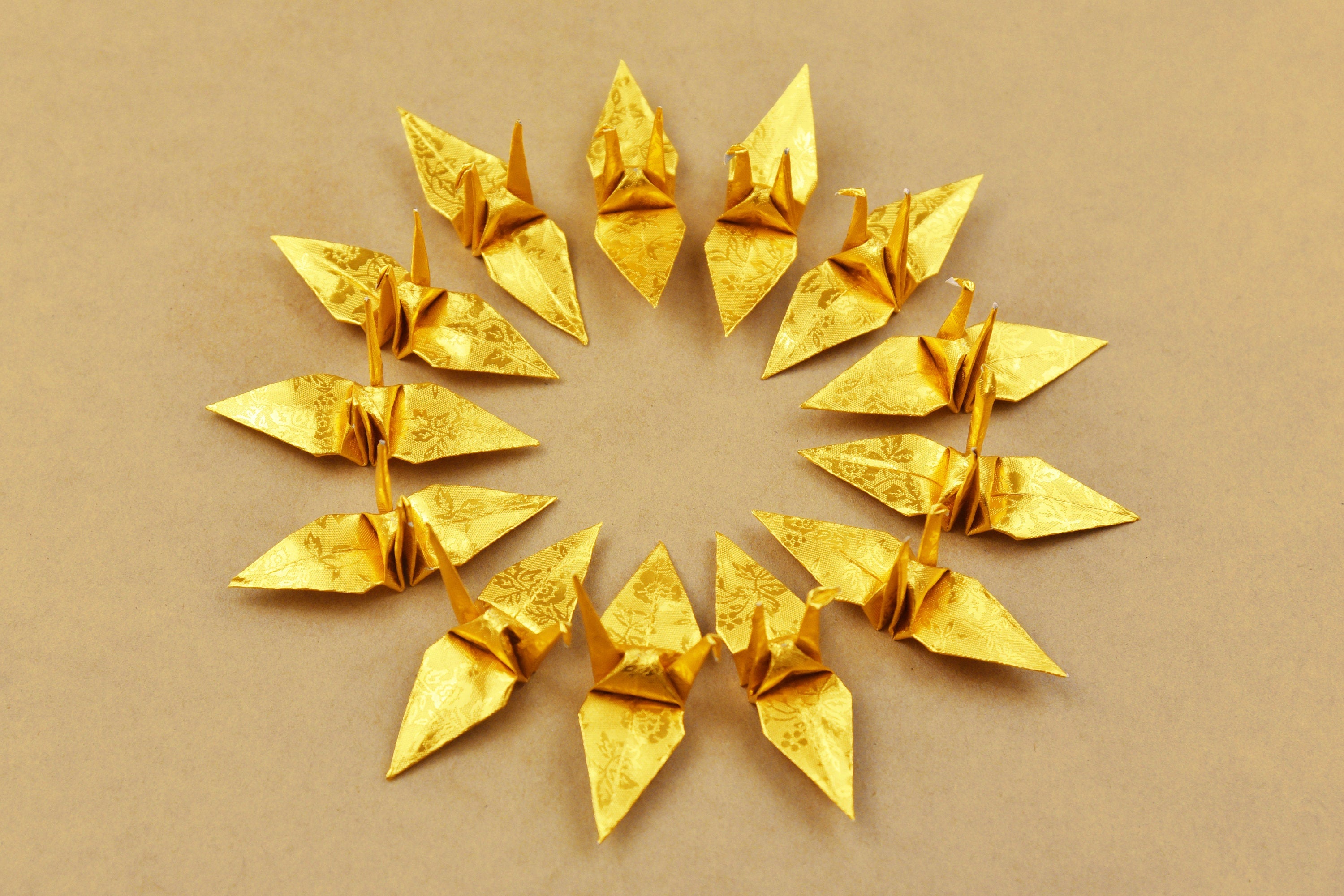 100 Origami Crane Gold with Rose Pattern Made of 7.5 cm (3x3 inch) - for Ornament, Decoration, Wedding