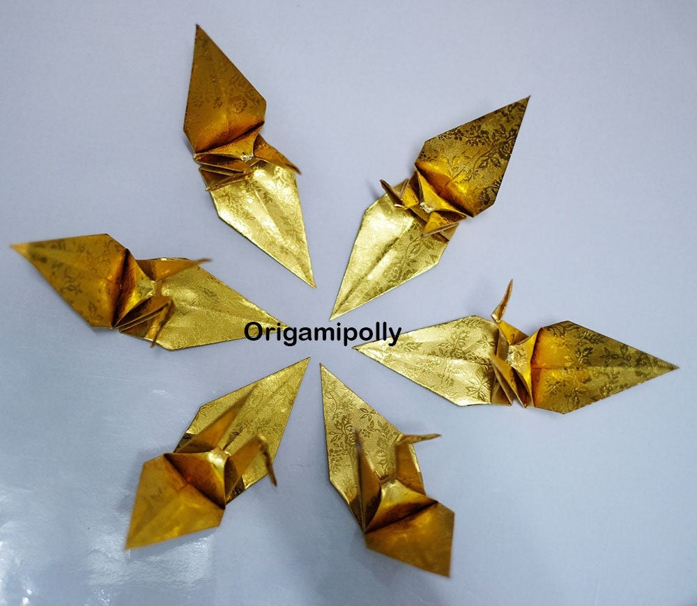 100 gru di carta origami - Lamina d'oro - 15 cm (6 pollici) - Grande uccello con motivo - per decorazioni di nozze, regali di anniversario, fondali