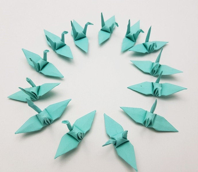 100 Origami Paper Crane Mint Green 3.81 cm (1.5 inch) for Wedding Decor, Ornament, Art