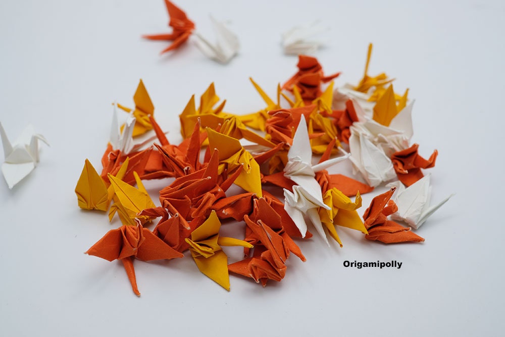 100 Origami Paper Crane for Sale 1.5 inches Ivory Orange Tone Japanese for Wedding Gift, Decoration, Wedding Backdrop