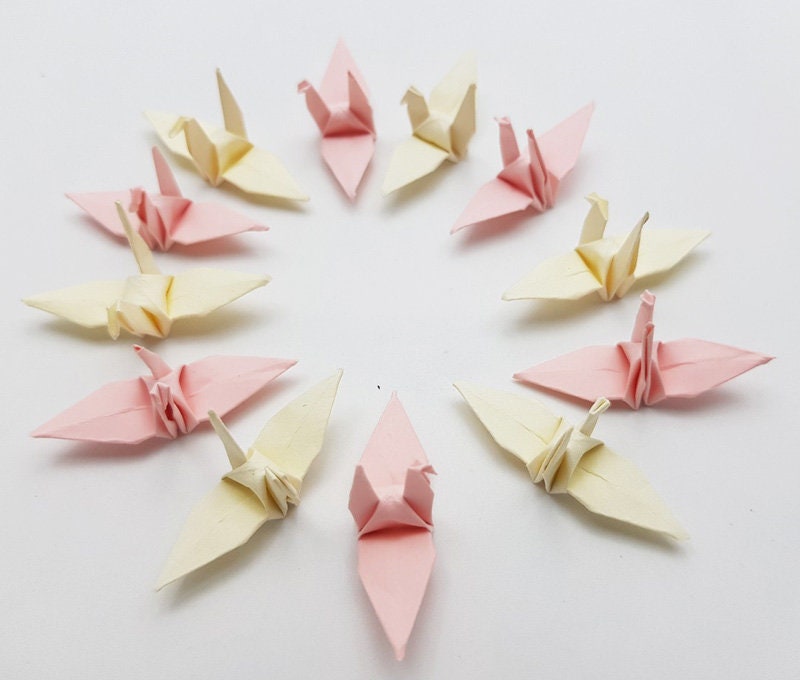 100 Rose Pink Creamy Origami Paper Crane Small 1.5 inches for Wedding Decor, Anniversary, Valentines
