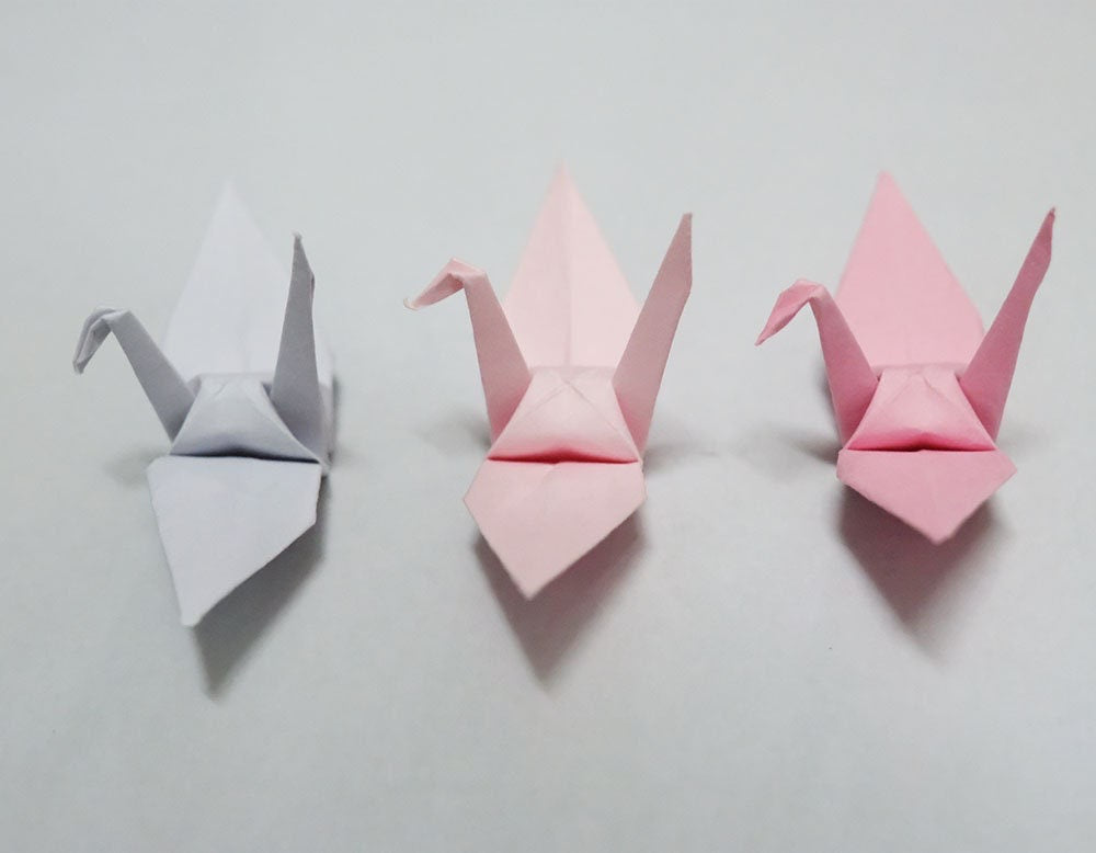 Gru di carta origami con 100 tonalità rosa - 3x3 pollici - pieghevole fatta a mano per la decorazione di nozze, matrimonio giapponese, San Valentino