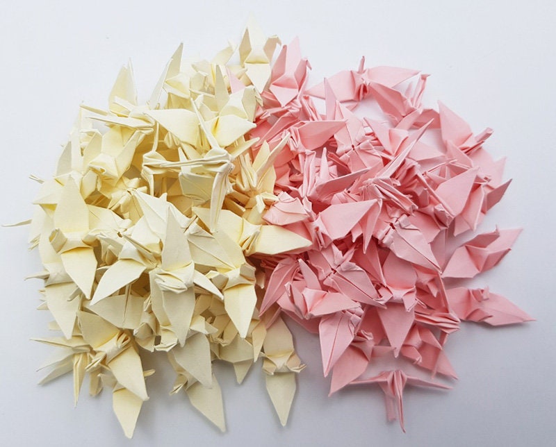 100 Grullas de papel de origami cremoso rosa rosa - Pequeñas 1,5 pulgadas - para decoración de bodas, aniversarios, San Valentín