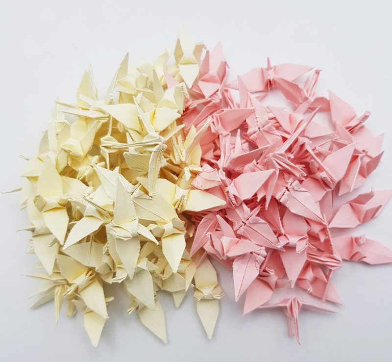 100 Grullas de papel de origami cremoso rosa rosa - Pequeñas 1,5 pulgadas - para decoración de bodas, aniversarios, San Valentín