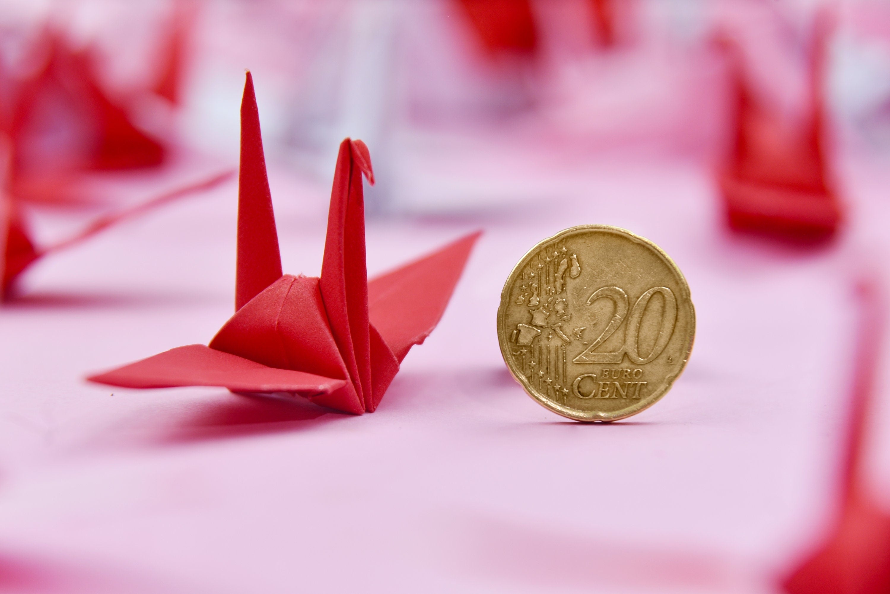100 gru di carta origami - rossa - 3x3 pollici - pieghevoli fatte a mano per decorazioni di nozze, matrimoni giapponesi, San Valentino
