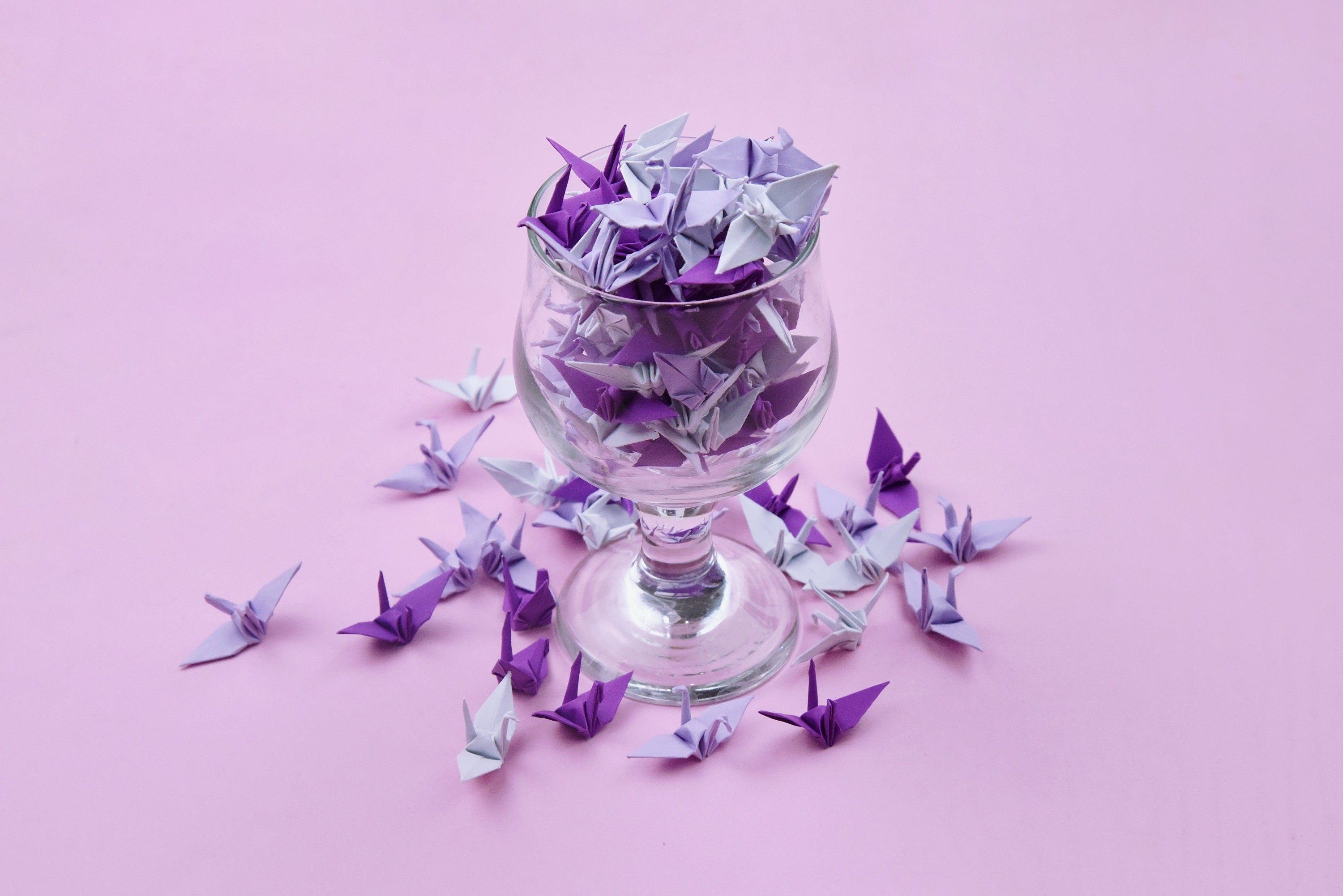 100 Origami Paper Crane Purple Shade Origami Cranes Pre Made Small 1.5x1.5 inches for Wedding Decor, Anniversary Gift, Valentine