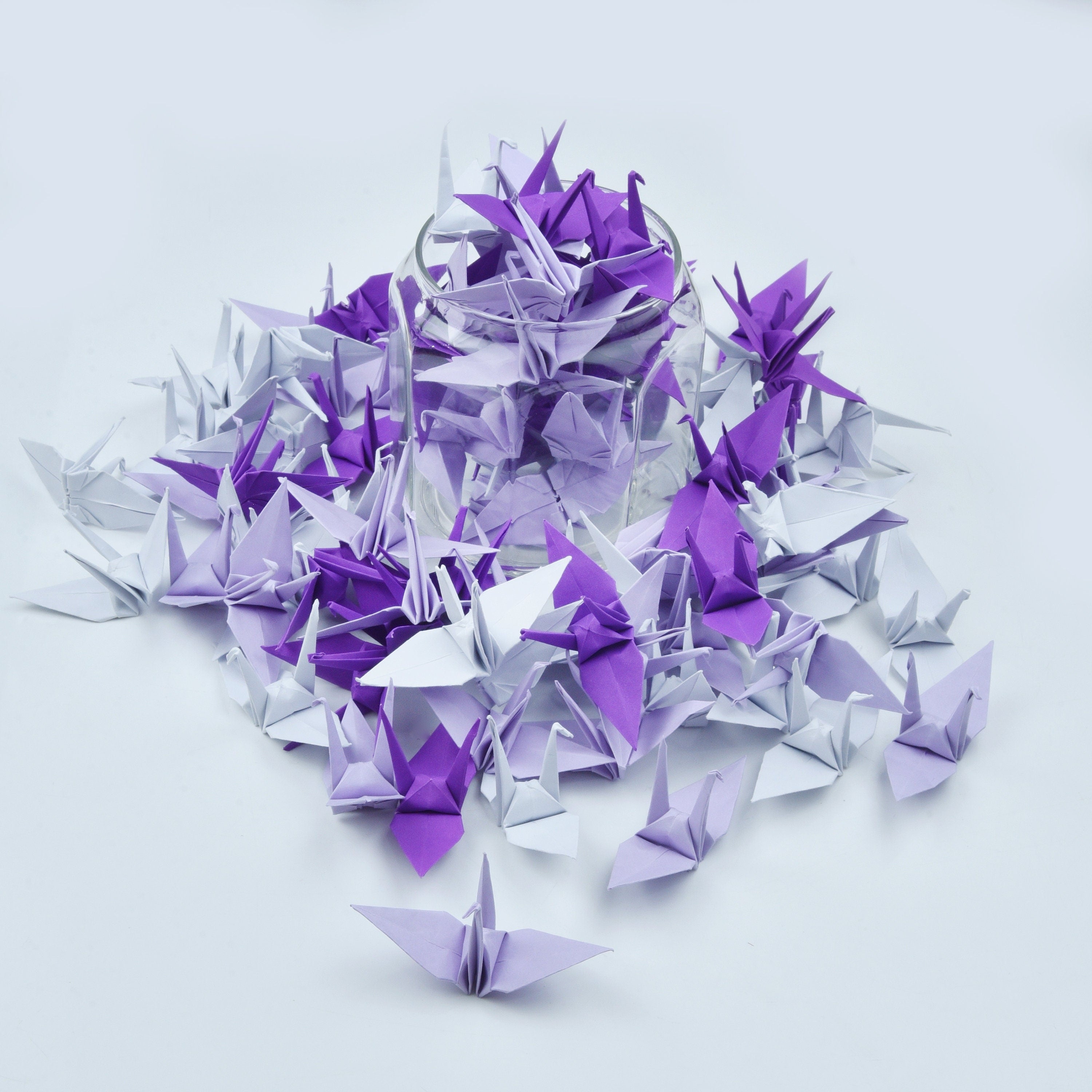 100 Origami Paper Crane Purple Shade Tone 3x3 inches for Wedding Decor, Anniversary Gift, Valentines, Backdrop