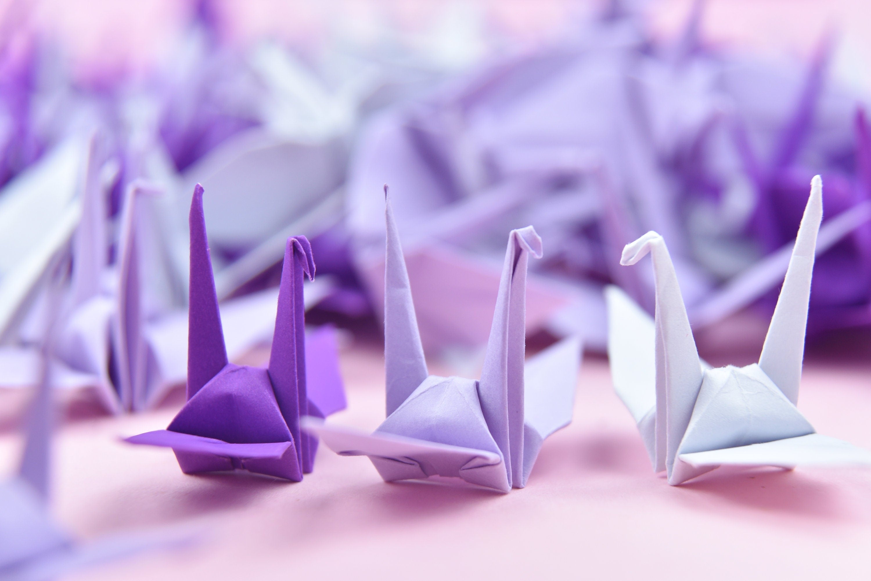 100 grúas de papel de origami - tono de sombra púrpura - 3x3 pulgadas - para decoración de bodas, regalo de aniversario, San Valentín, telón de fondo