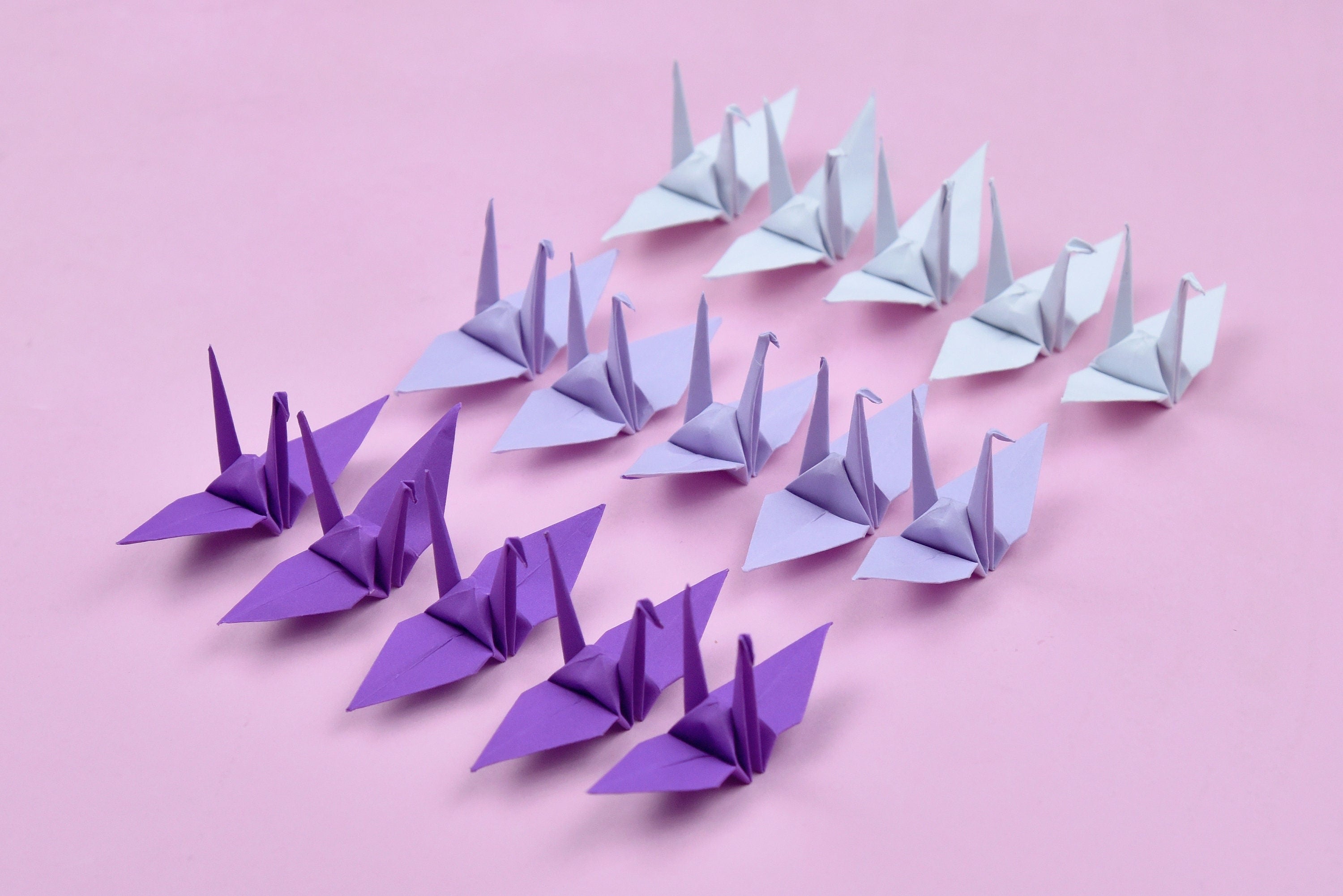100 gru di carta origami - tonalità viola - 3x3 pollici - per decorazioni di nozze, regali di anniversario, San Valentino, fondale