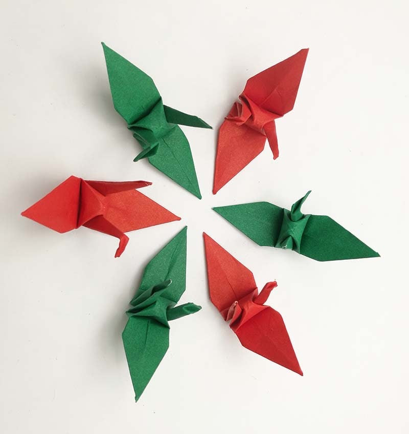 100 grullas de papel de origami navideñas - 3 pulgadas - para decoración de bodas, regalo de aniversario por OrigamiPolly