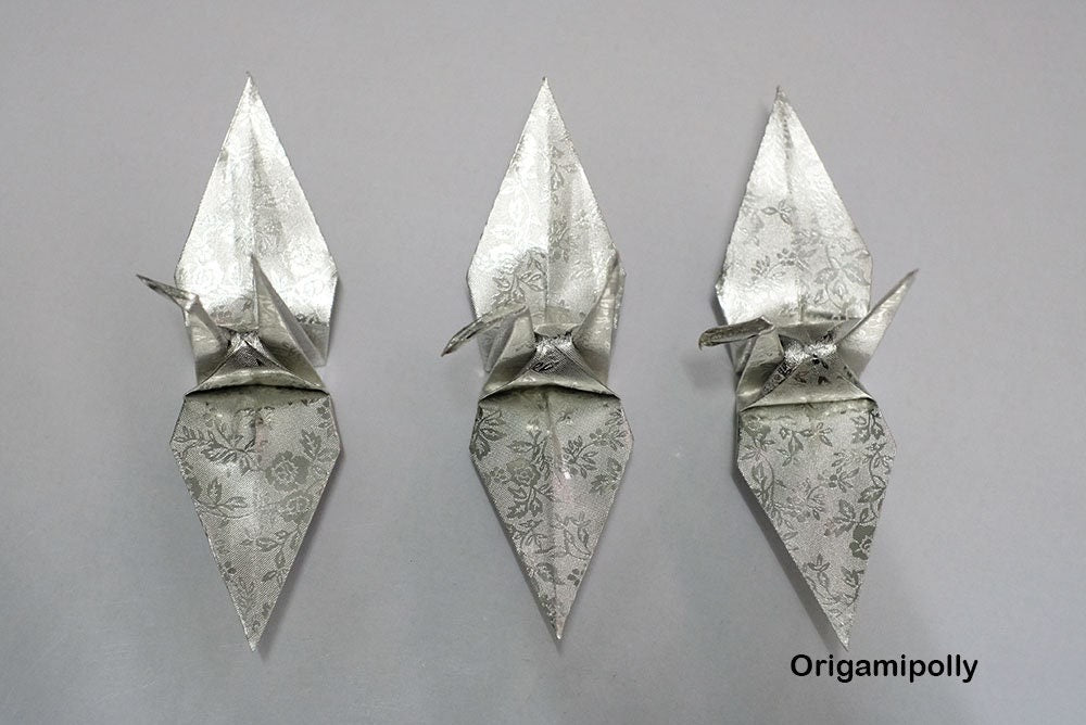 100 Origami Cranes Silver with Rose Pattern 15cm (6 inches) for Wedding Decor, Anniversary Gift, Valentines