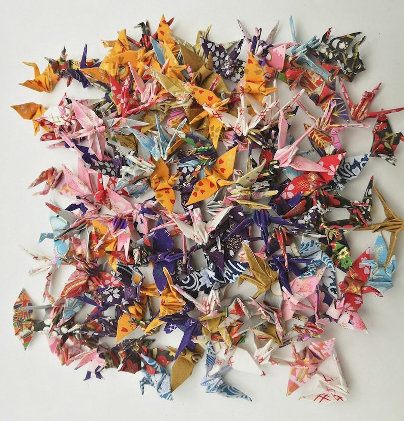 100 gru di carta origami gru di origami di carta Washi diversi modelli stampa giapponese realizzata in 3,81 cm 1,5 pollici per decorazioni di nozze Origamipolly