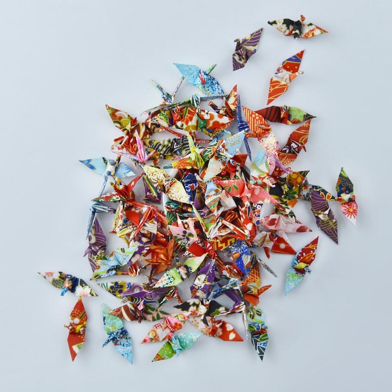 100 gru di carta origami gru di origami di carta Washi diversi modelli stampa giapponese realizzata in 3,81 cm 1,5 pollici per decorazioni di nozze Origamipolly