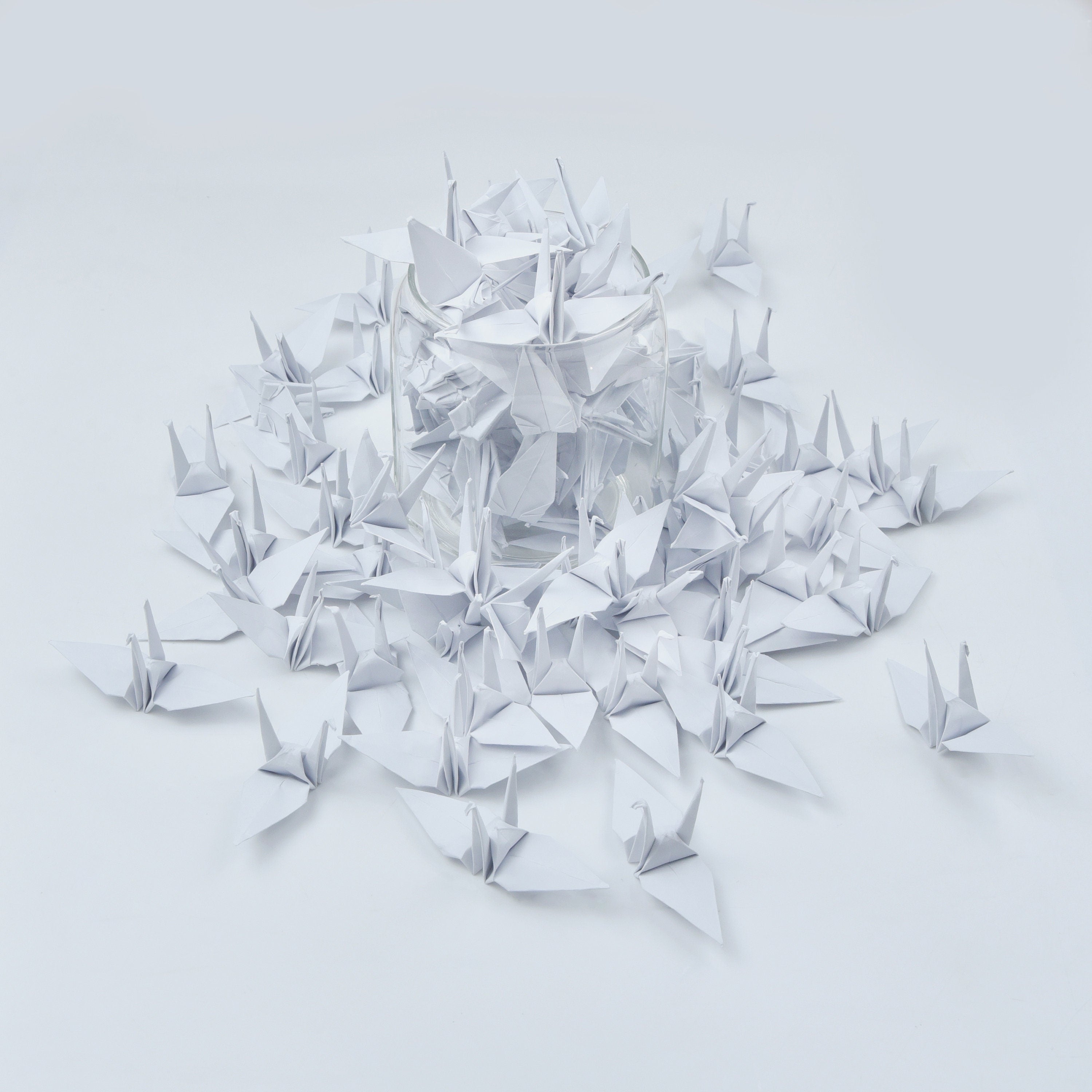 100 grullas de origami blancas - 3x3 pulgadas -Prefabricadas para decoración de bodas, regalo de aniversario, San Valentín, telón de fondo