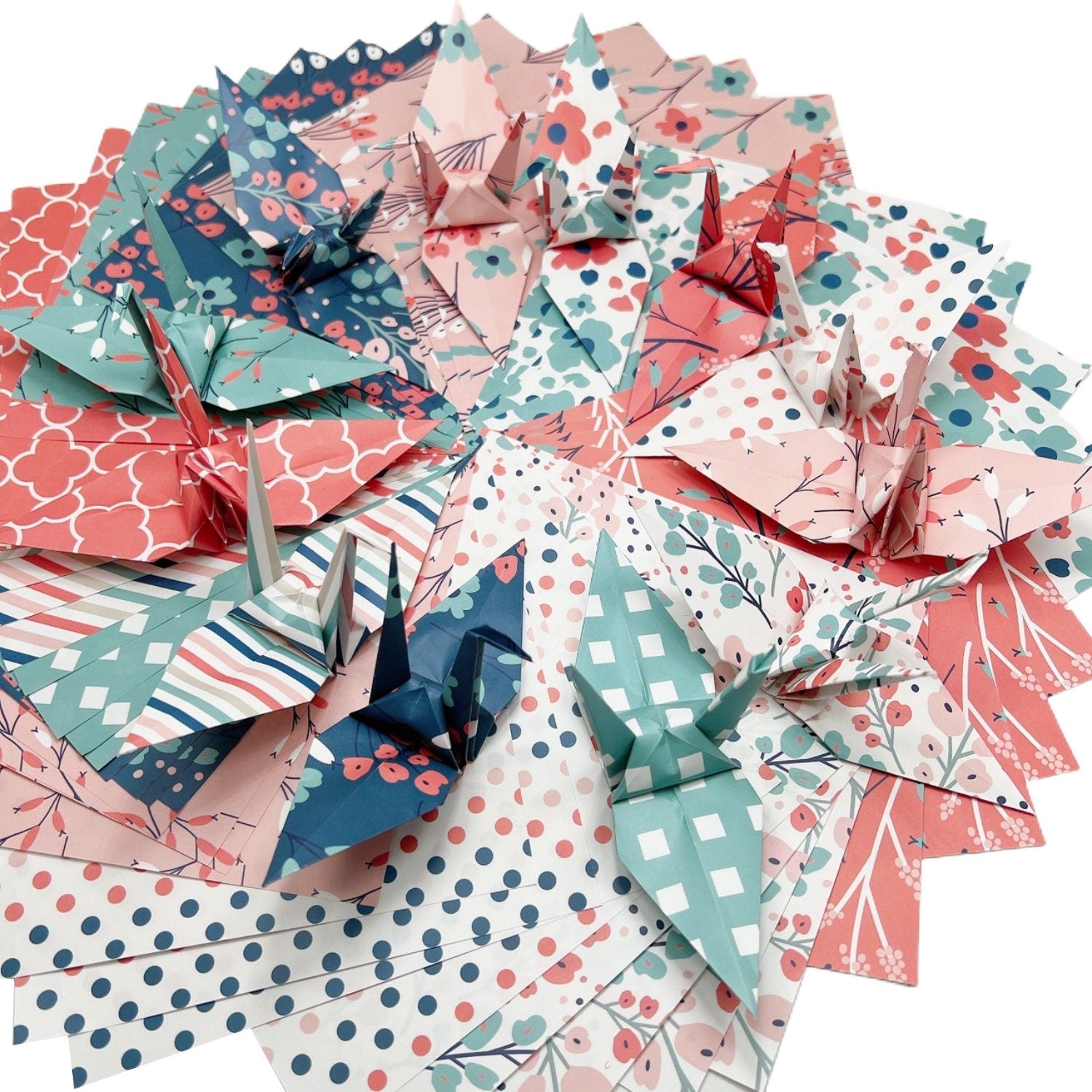 50 hojas de papel de origami estampadas - 6x6 pulgadas - una cara - para arte en papel, plegado, grullas de origami, álbumes de recortes - diseño floral