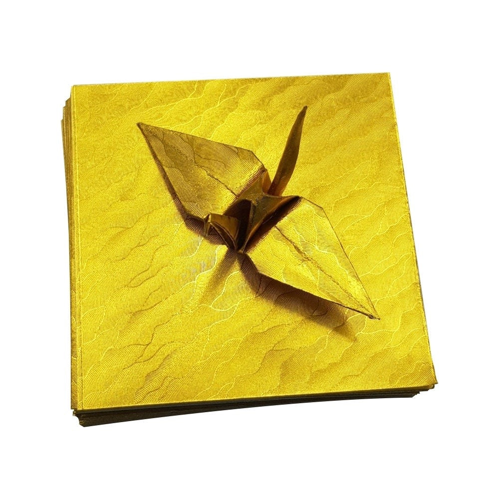 Paquete de 100 hojas de papel de origami dorado con nubes - 6x6 pulgadas - Papel plegable, grullas de origami, artesanía de papel