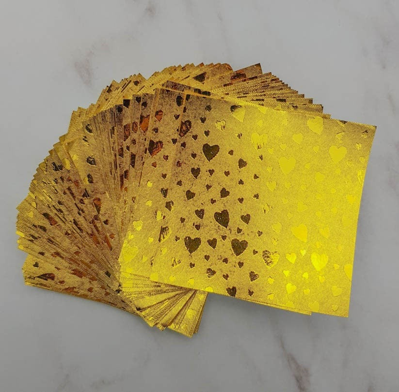 100 fogli di carta per origami a cuore dorato - 3x3 pollici - per carta pieghevole, gru per origami, decorazioni per origami