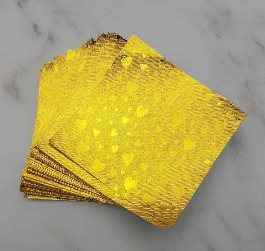 100 Gold Heart Origami Paper Sheets 3x3 inches for Folding Paper, Origami Cranes, Origami Decoration