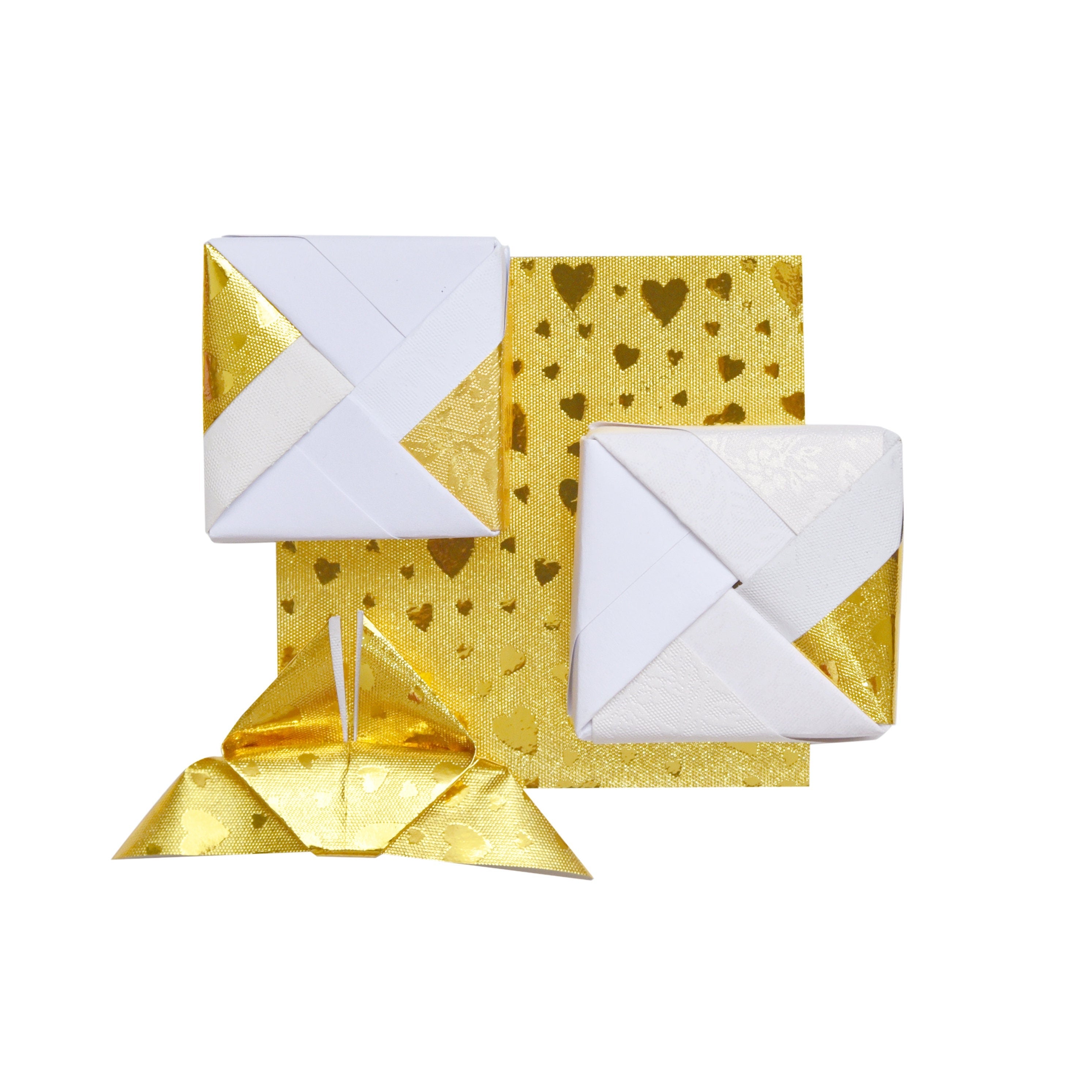 100 Gold Heart Origami Paper Sheets 3x3 inches for Folding Paper, Origami Cranes, Origami Decoration