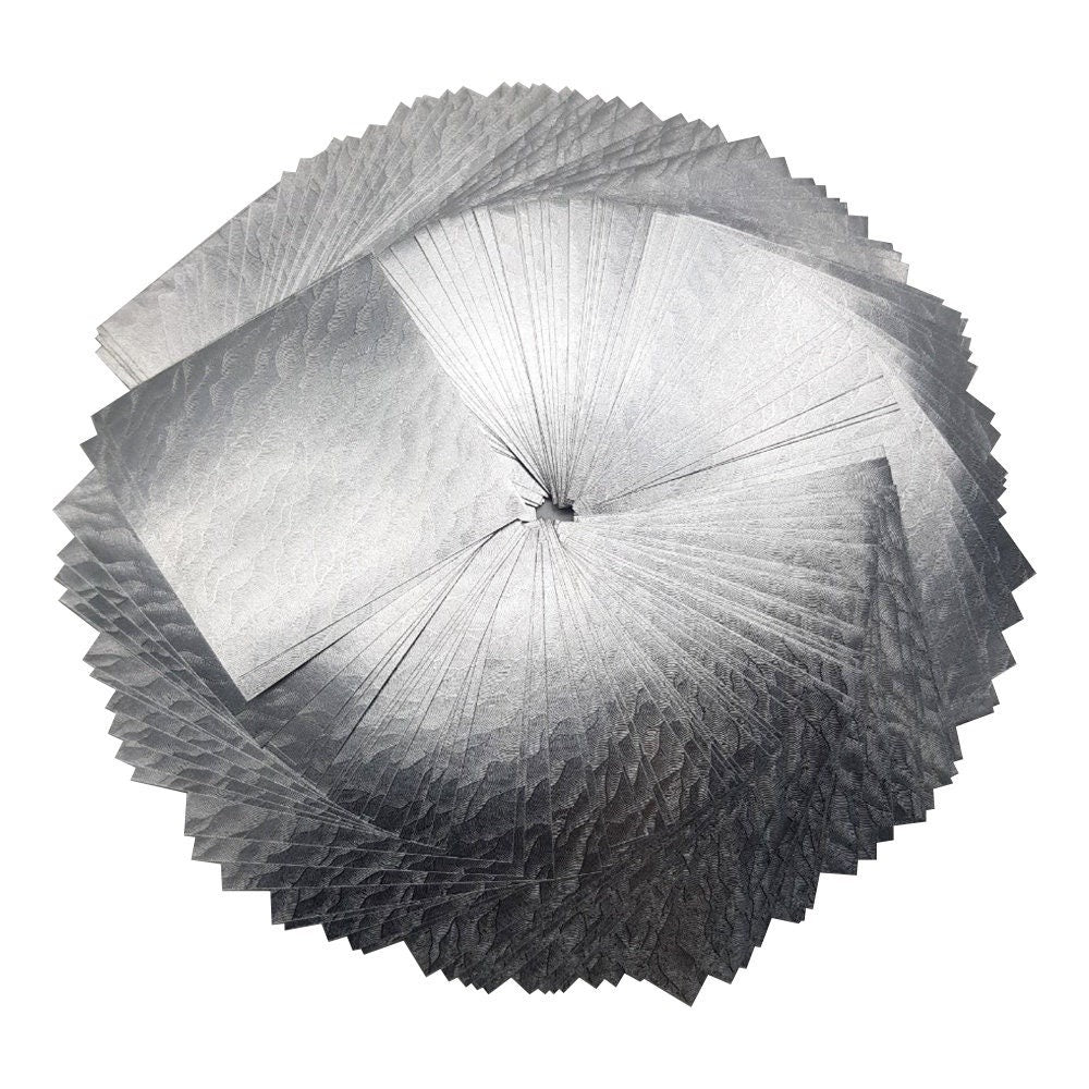 Paquete de 100 hojas de papel de origami plateadas nubladas - 6x6 pulgadas - para papel plegable, grullas de origami, manualidades de papel