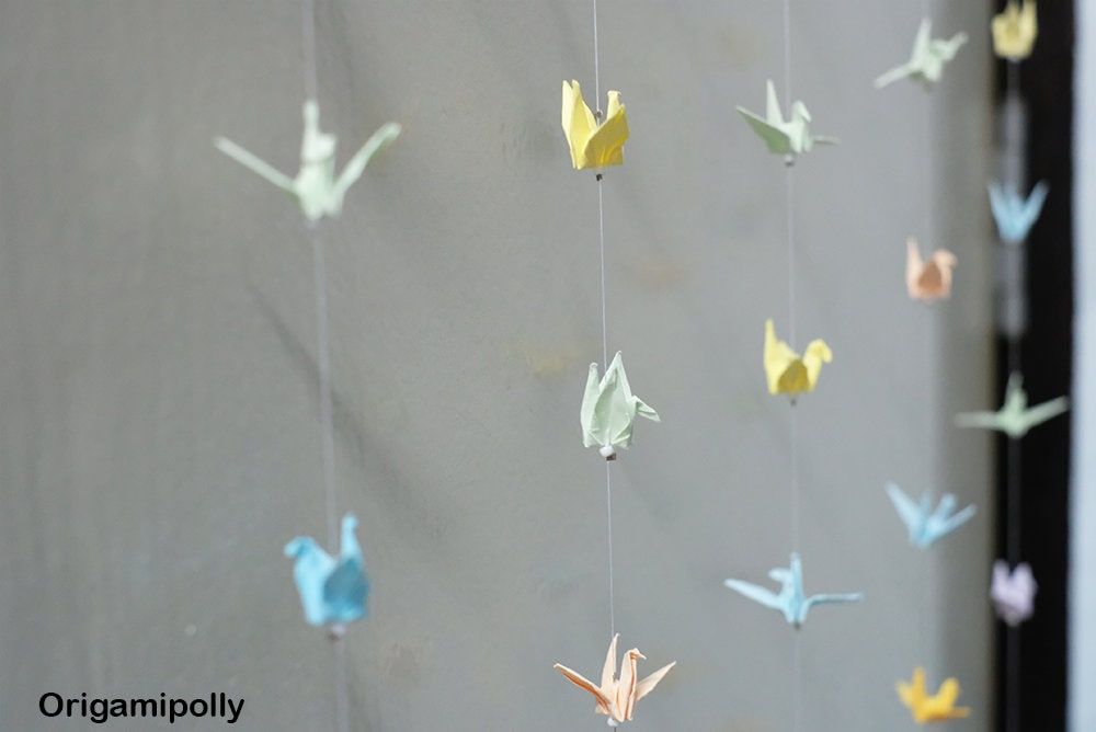 1 String 25 Crane Origami Crane Garland Mixed color Small 1.5 inch Origami paper crane On String for Wedding decoration Backdrop