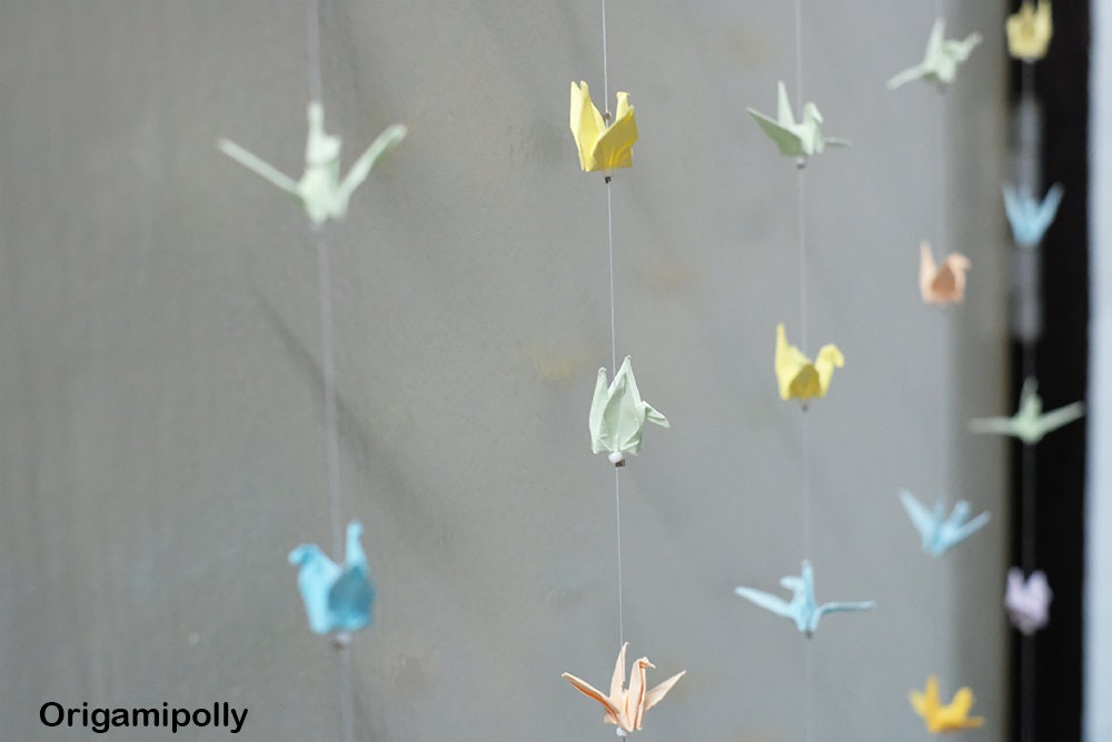 40 String 1000 Crane Origami Crane Garland Mix color Small 1.5 inch Origami paper crane On String for Wedding decoration Backdrop