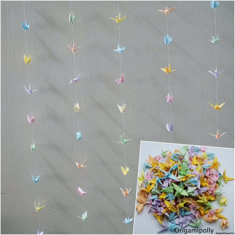 40 String 1000 Crane Origami Crane Garland Mix color Small 1.5 inch
