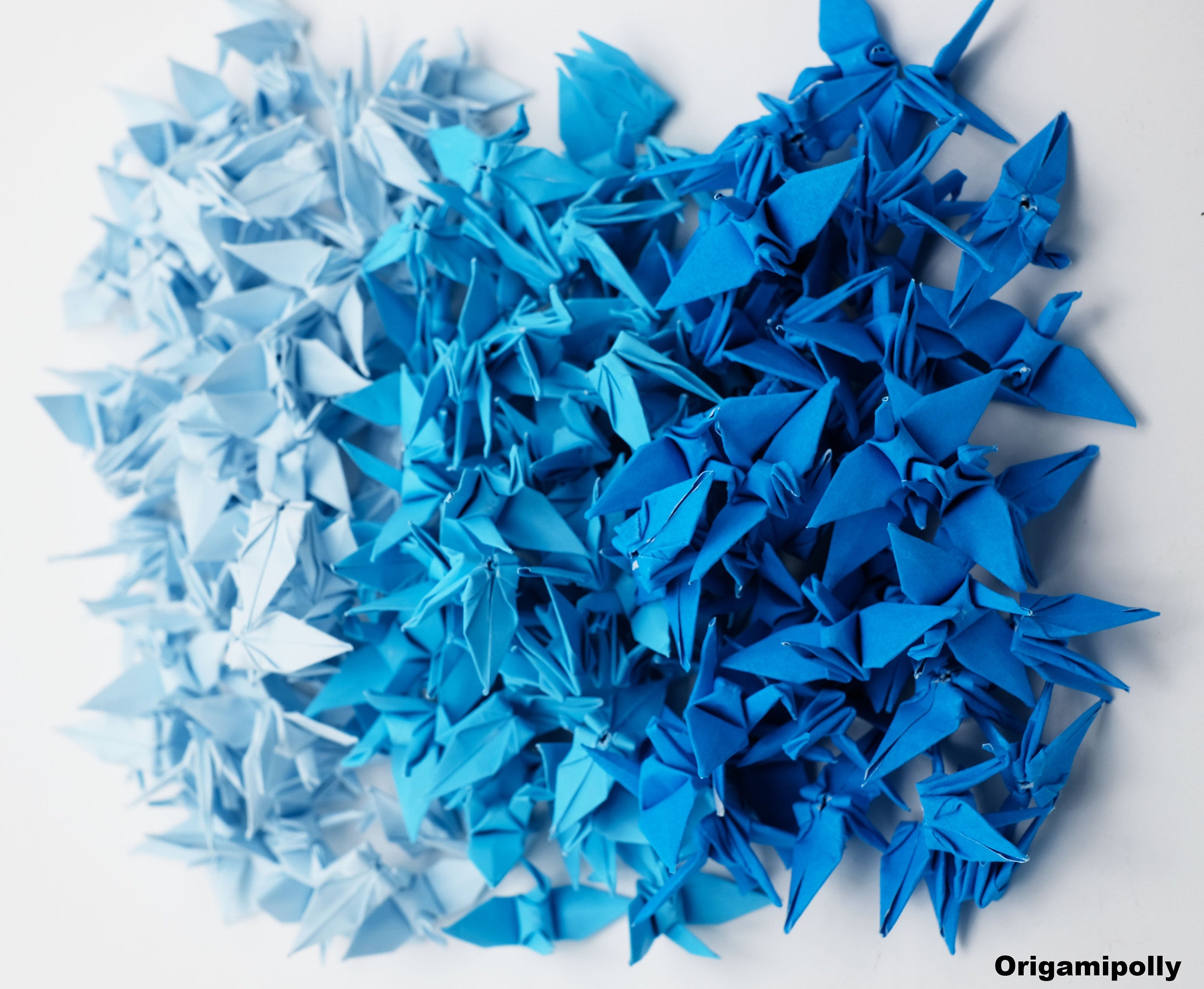 100 Blue Shade Origami Paper Cranes Small 1.5x1.5 inch