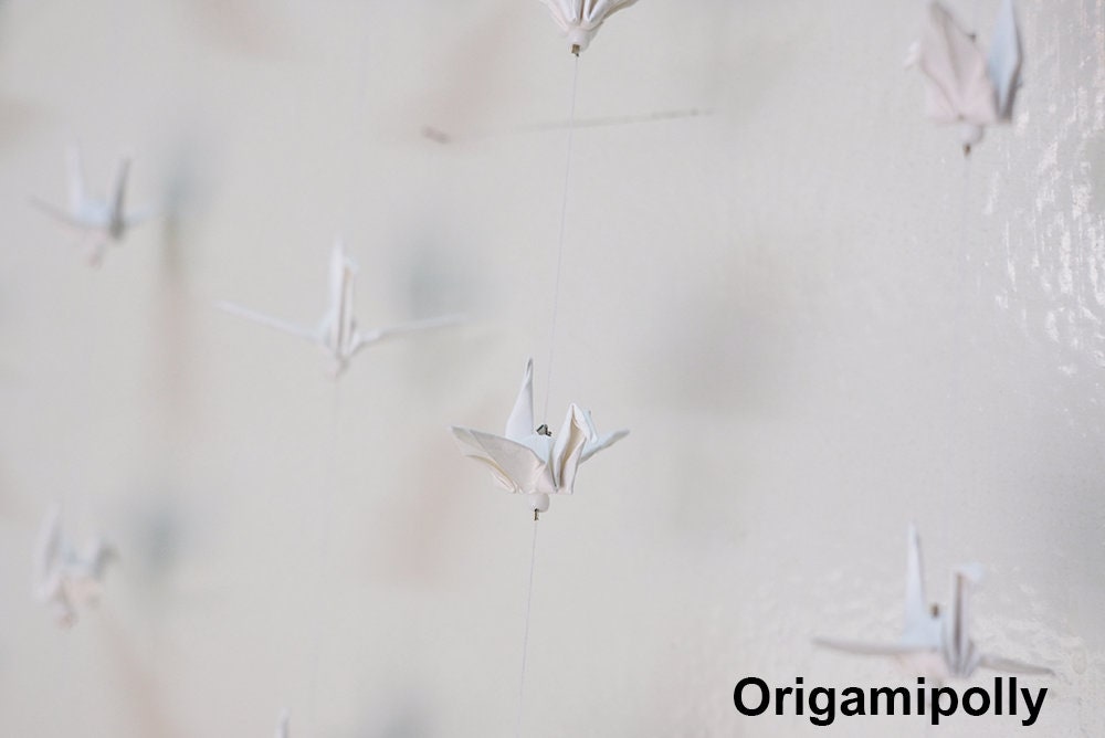 40 String 1000 Crane Origami Crane Garland Ivory Small 1.5 inch Origami paper crane On String for Wedding decoration Backdrop
