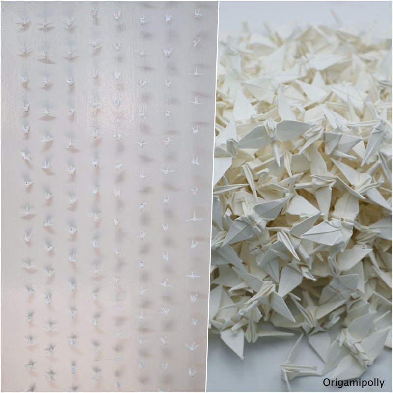 40 cuerdas 1000 grúa Origami grúa guirnalda marfil pequeña grulla de papel de Origami de 1,5 pulgadas en cuerda para decoración de boda telón de fondo