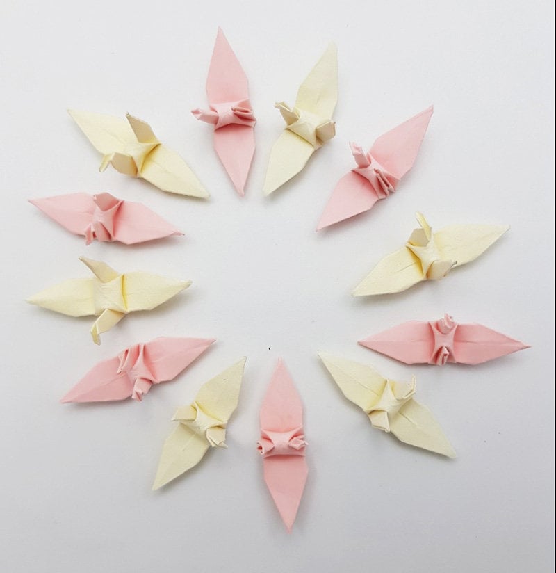 1000 gru di carta origami - rosa crema rosa - piccola 1,5 pollici - per decorazioni di nozze, regalo di anniversario, San Valentino