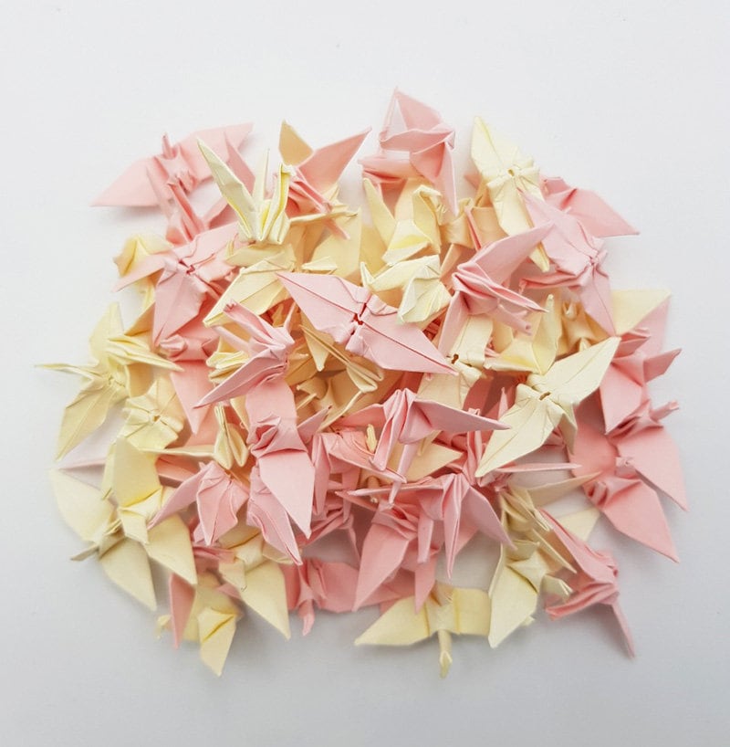 1000 Origami Paper Crane Rose Pink Cream Small 1.5 inches for Wedding Decor, Anniversary Gift, Valentine