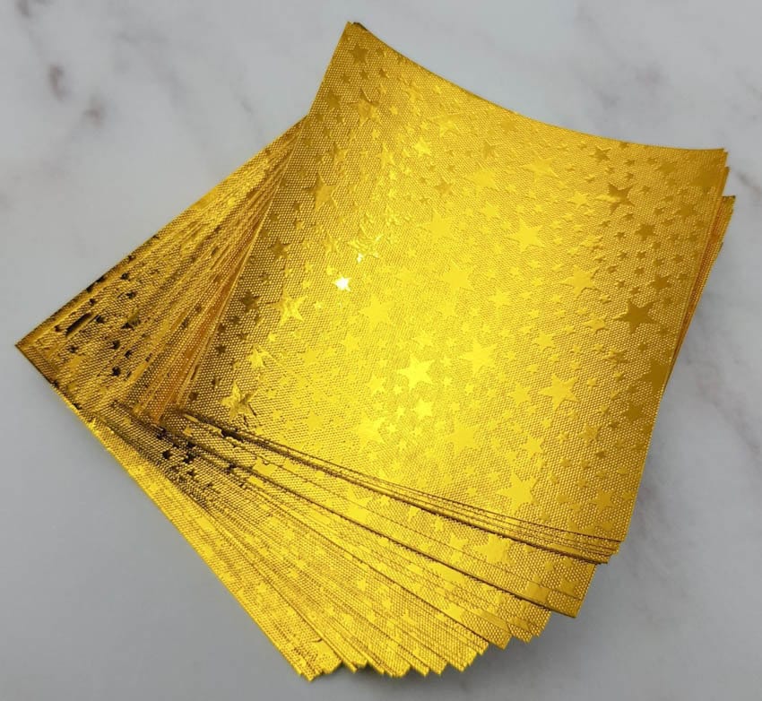 100 Gold Star Origami Paper Sheets 3x3 inches for Folding, Cranes, Decoration
