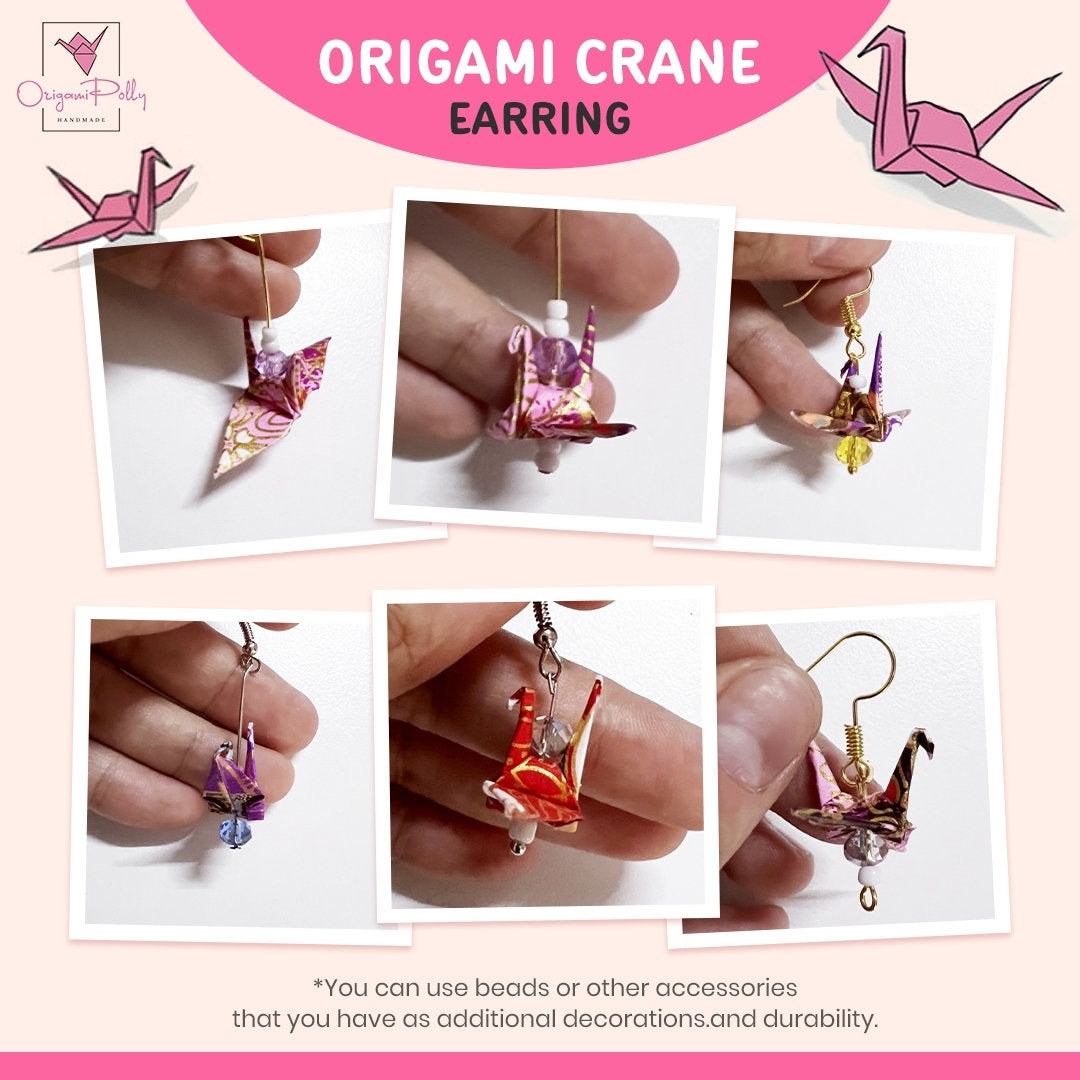 Kit orecchini gru origami - Set orecchini gru di carta fatti a mano, carta Washi, tutti gli accessori per orecchini inclusi - Orecchini gioielli per donna