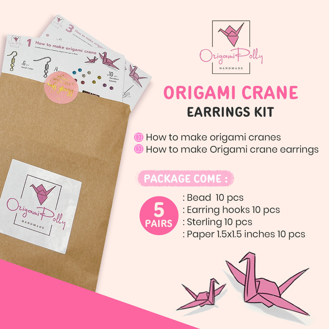 Origami Crane Earrings Kit Handmade Paper Crane Earrings Set, Washi Paper, All Earrings Accessories Included - Earrings Jewelry for Women