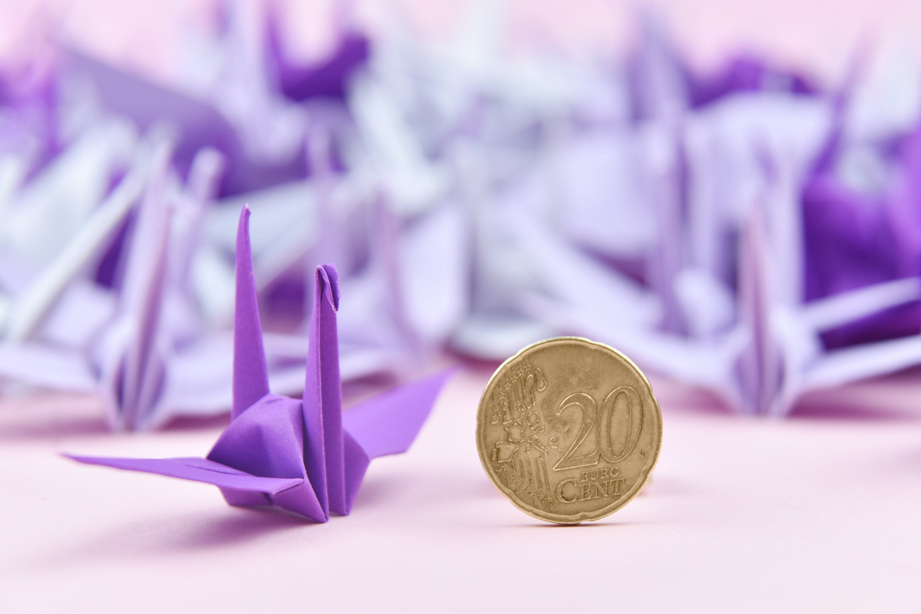 1000 Grúa de papel de origami tono púrpura - 3x3 pulgadas - Prefabricado - Grúa de origami para decoración de bodas, regalo de aniversario, San Valentín, telón de fondo