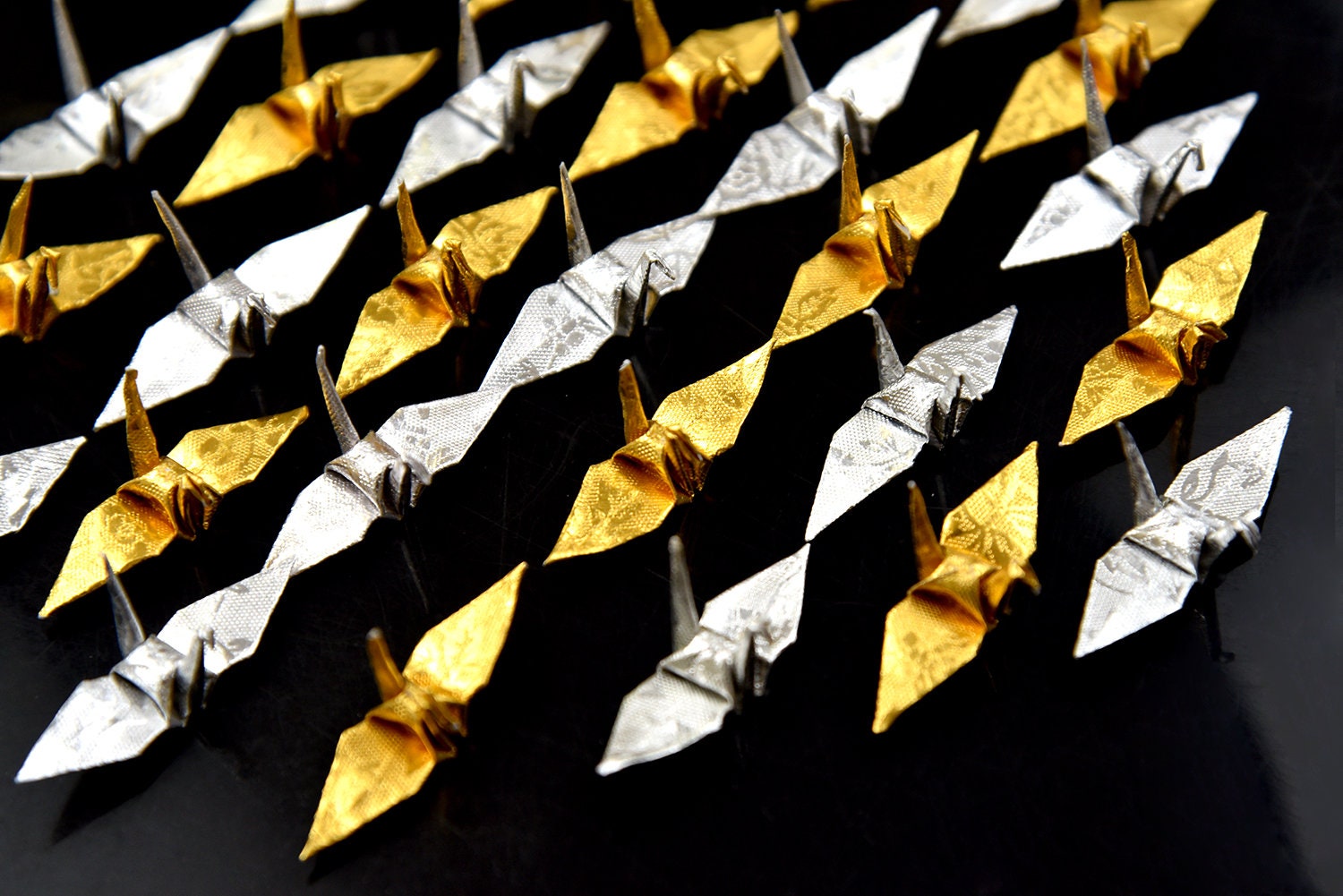 1000 Origami Paper Crane Gold Silver with Rose Pattern Small 1.5x1.5 inch