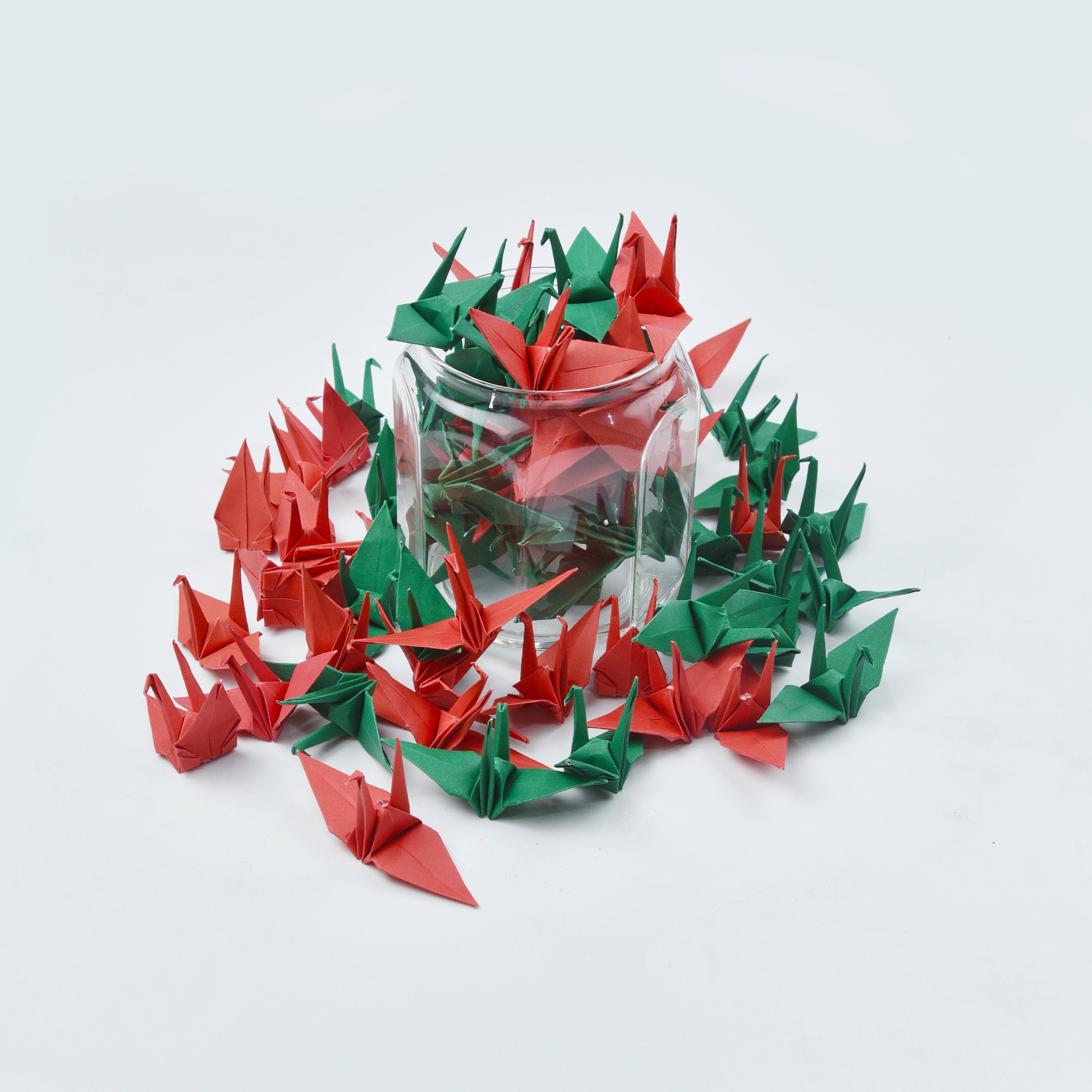 1000 Origami Paper Crane Red Green 3x3 inches (7.5 cm)