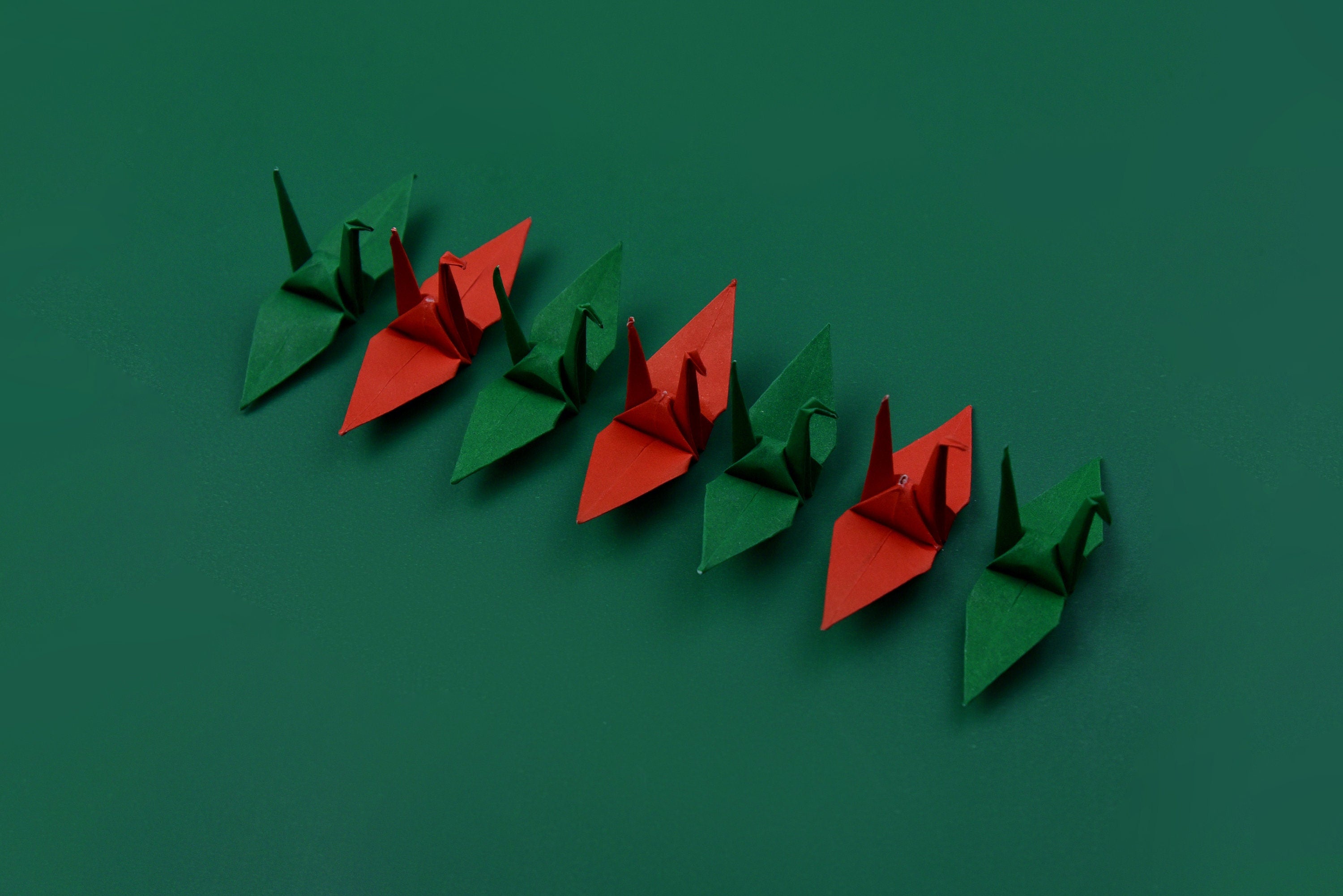 1000 Origami Paper Crane Red Green 3x3 inches (7.5 cm) Origami crane Ornament, Wedding Gift, Christmas