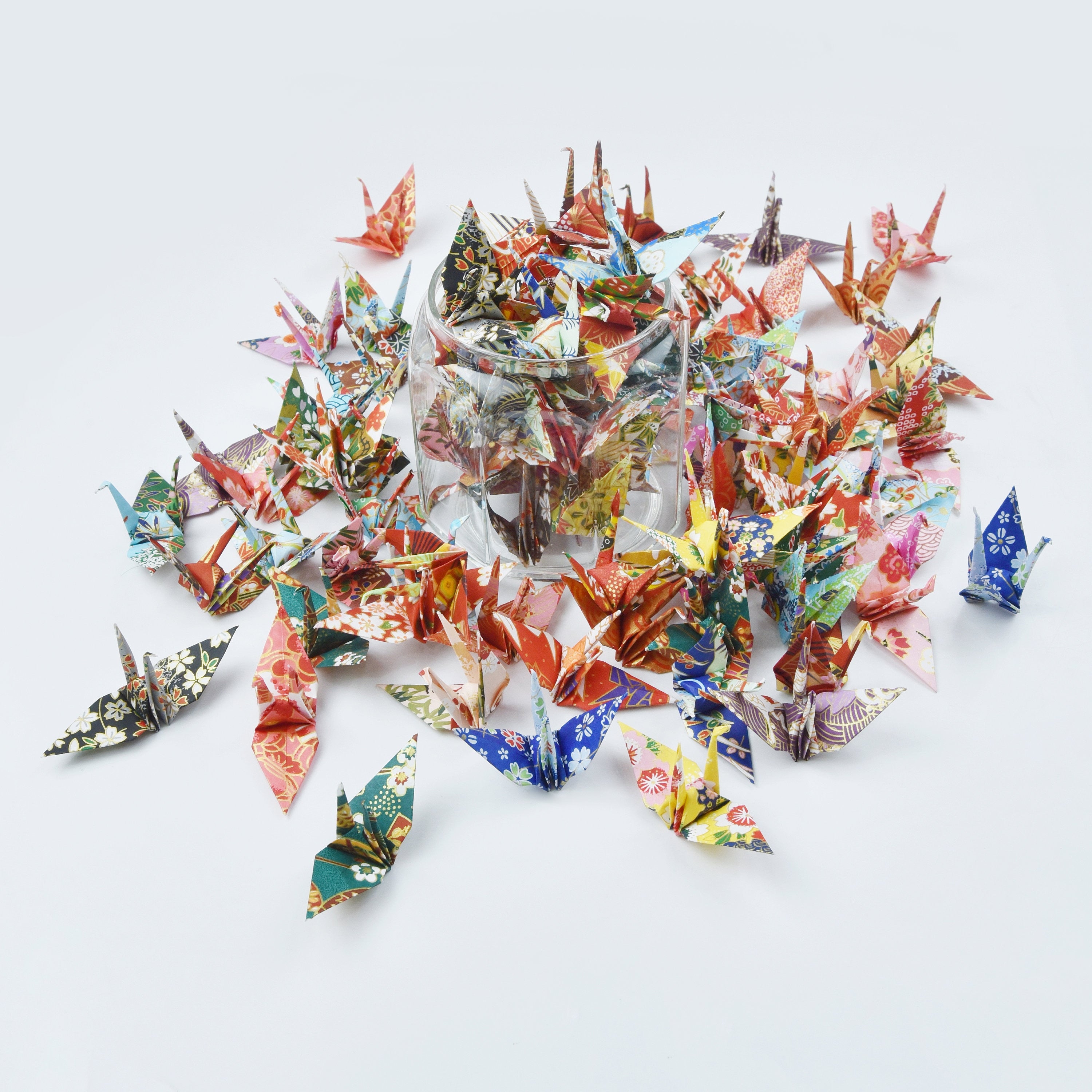 1000 Gru di carta Origami Carta Washi Modelli misti Gru Origami Realizzata in 3x3 pollici Stampa giapponese Chiyogami Carta Arte Ornamento Decorazione