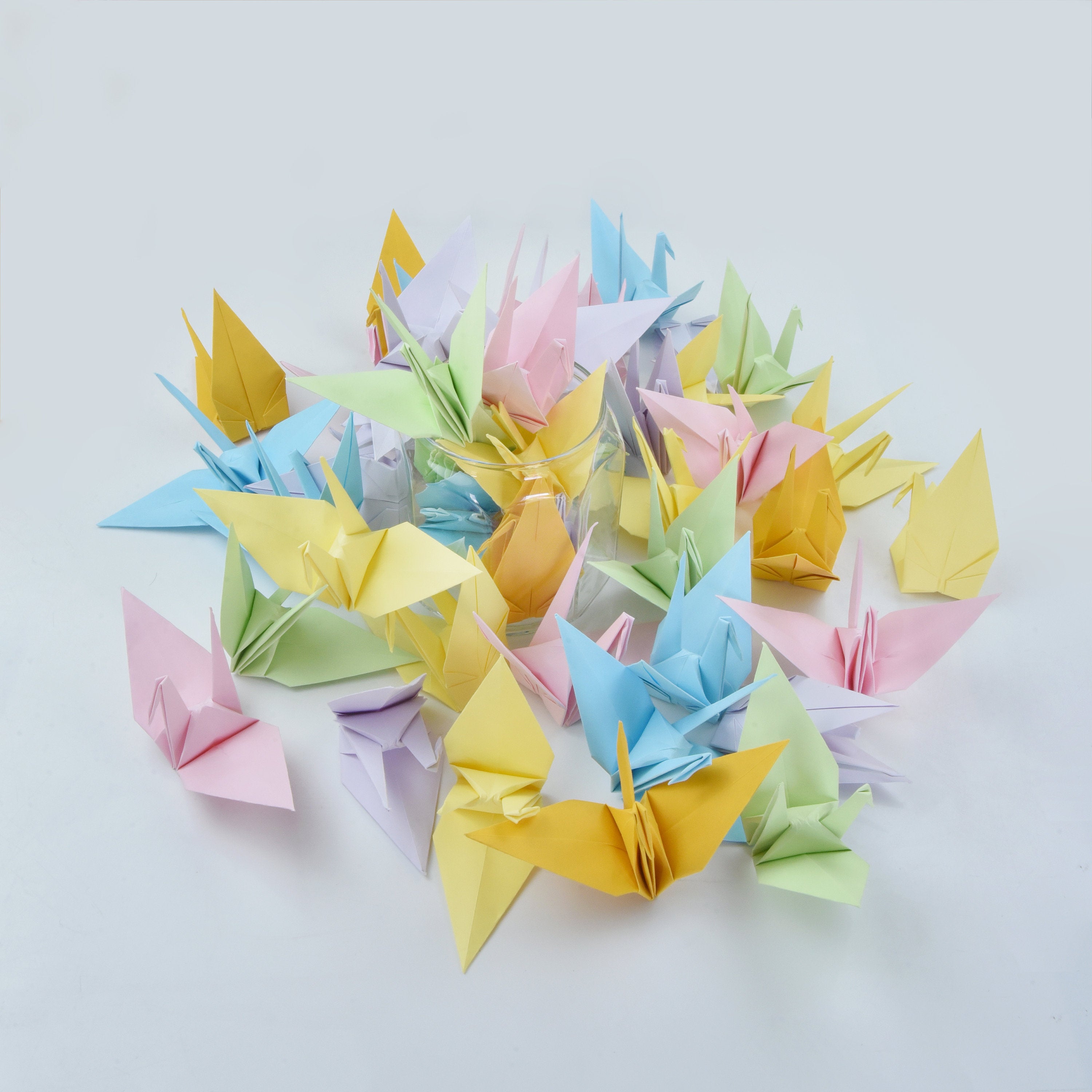 50 Grullas de papel de origami Color mezclado Color dulce Grande 6 pulgadas Pájaro Origami Grúa 15 cm 6 pulgadas para regalo de boda japonés