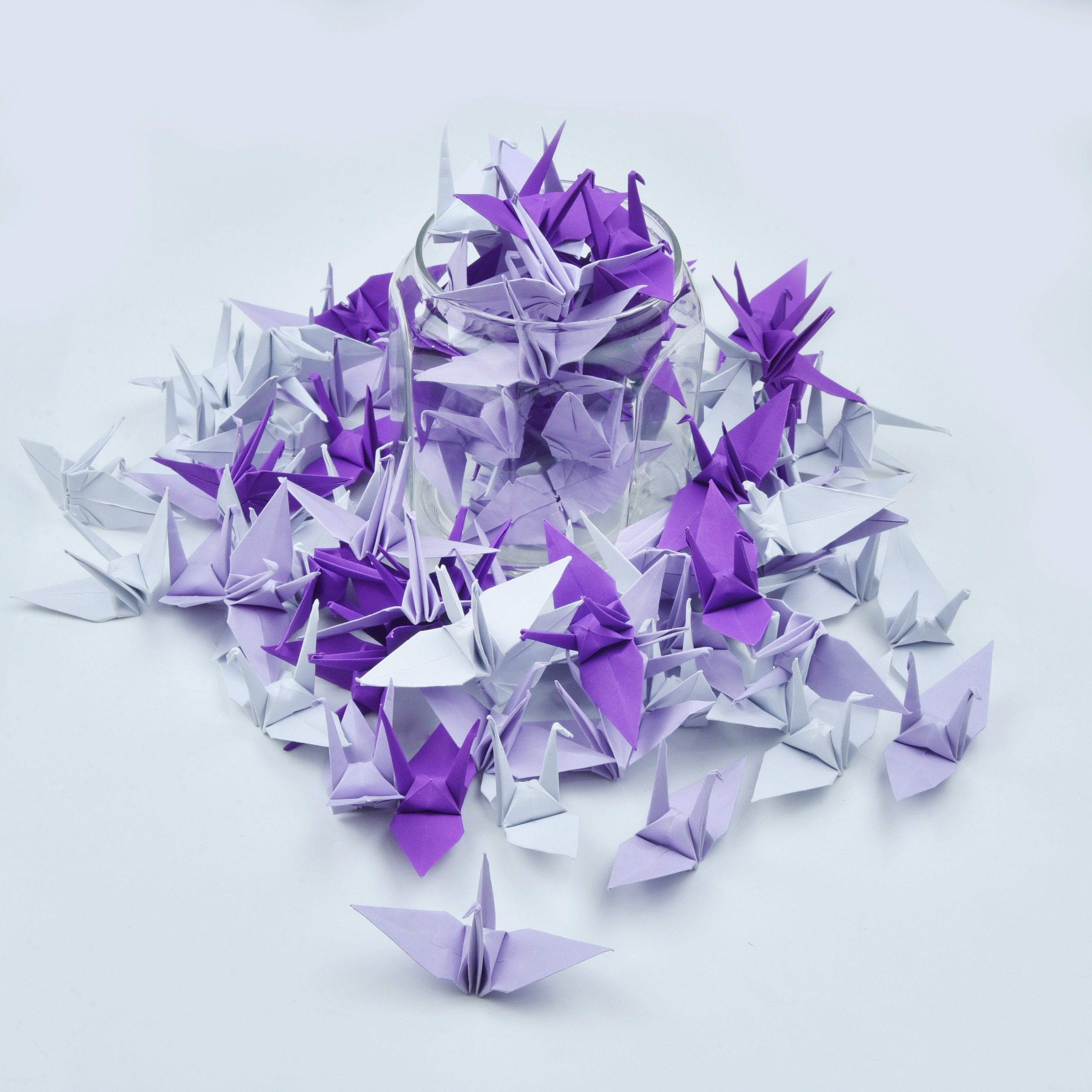 1000 Grúa de papel de origami tono púrpura - 3x3 pulgadas - Prefabricado - Grúa de origami para decoración de bodas, regalo de aniversario, San Valentín, telón de fondo
