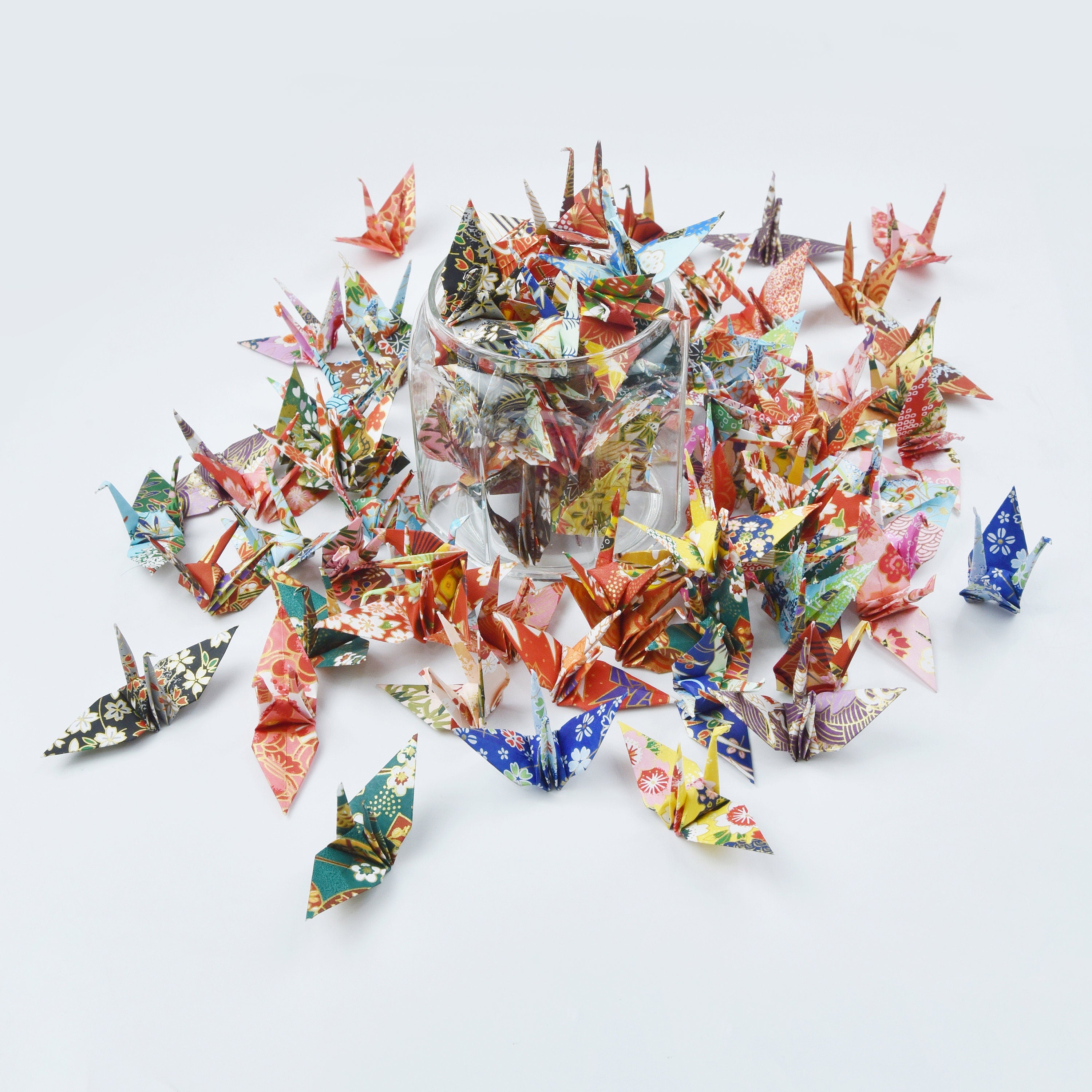 1000 gru di carta origami gru di origami di carta washi diversi modelli stampa giapponese fatta di 1,5 pollici per decorazioni di nozze origamipolly