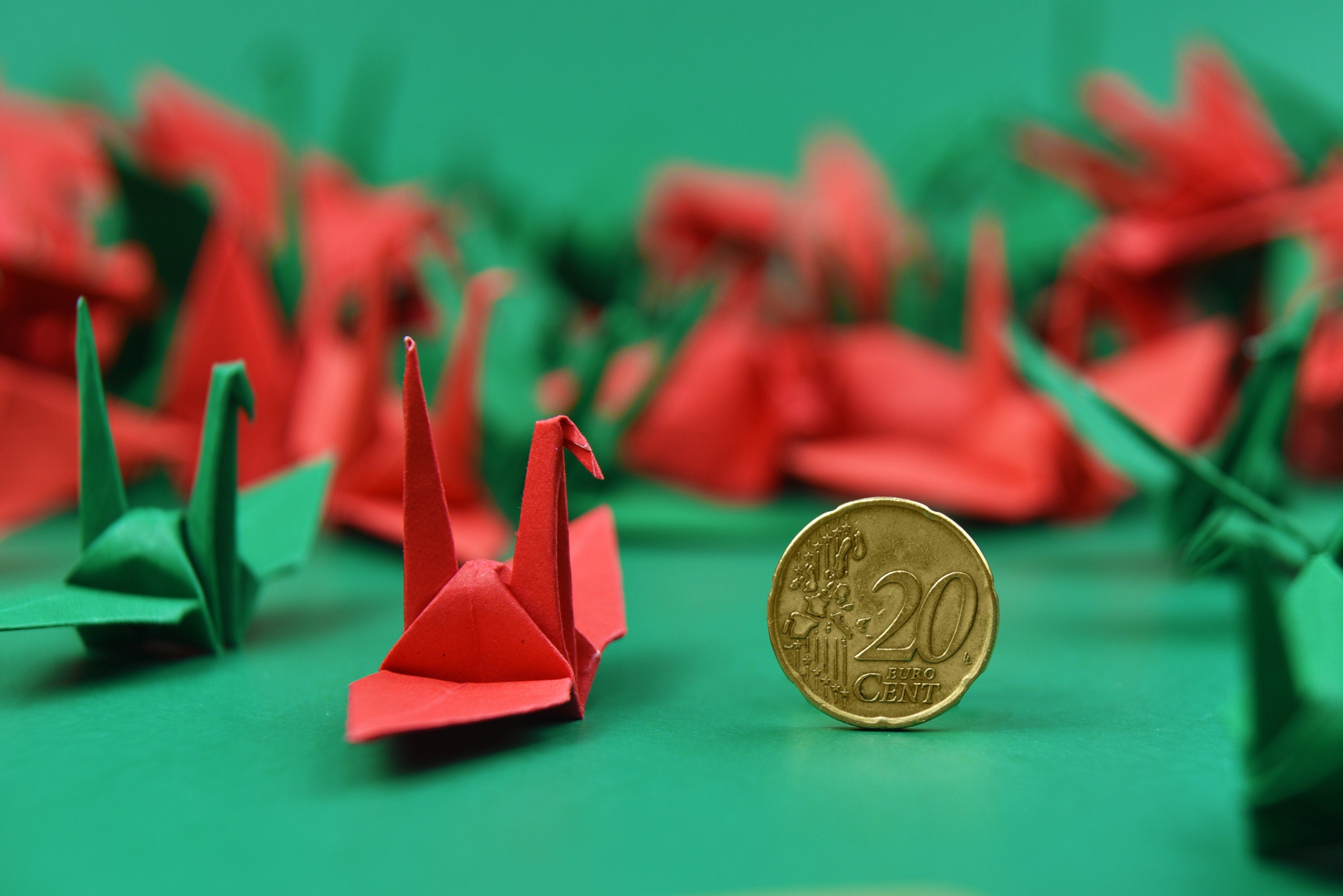 1000 Origami Paper Crane Red Green 3x3 inches (7.5 cm) Origami crane Ornament, Wedding Gift, Christmas